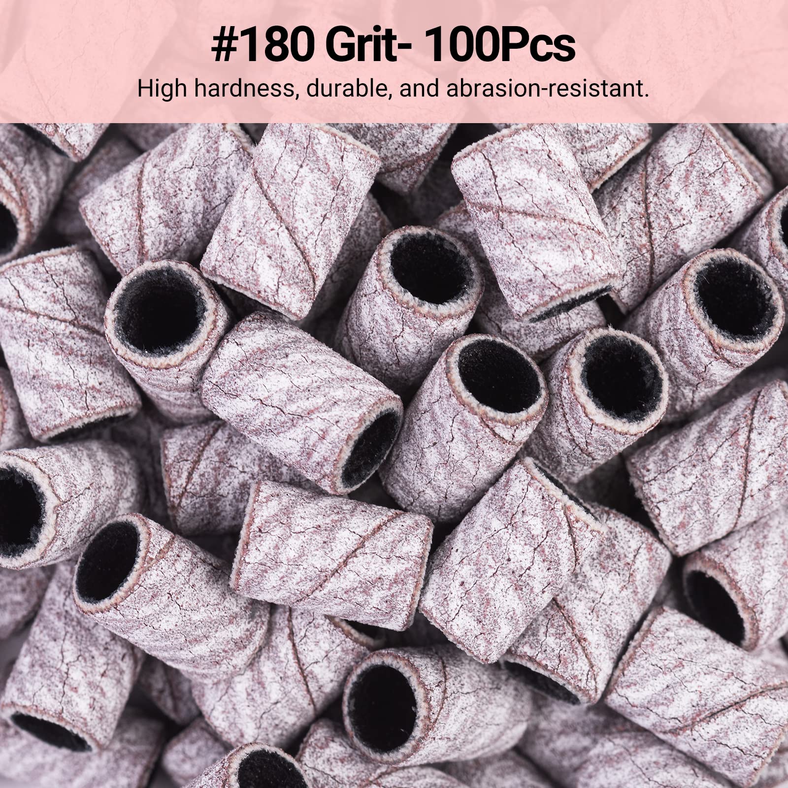 MelodySusie 100 Pcs Nail Drill Bits Sanding Bands - 180 Fine Grit Nail File Sanding Bands for Acrylic Nails, Gel Manicures & Pedicures | Professional Nail Art Tools for Salon & Home Use