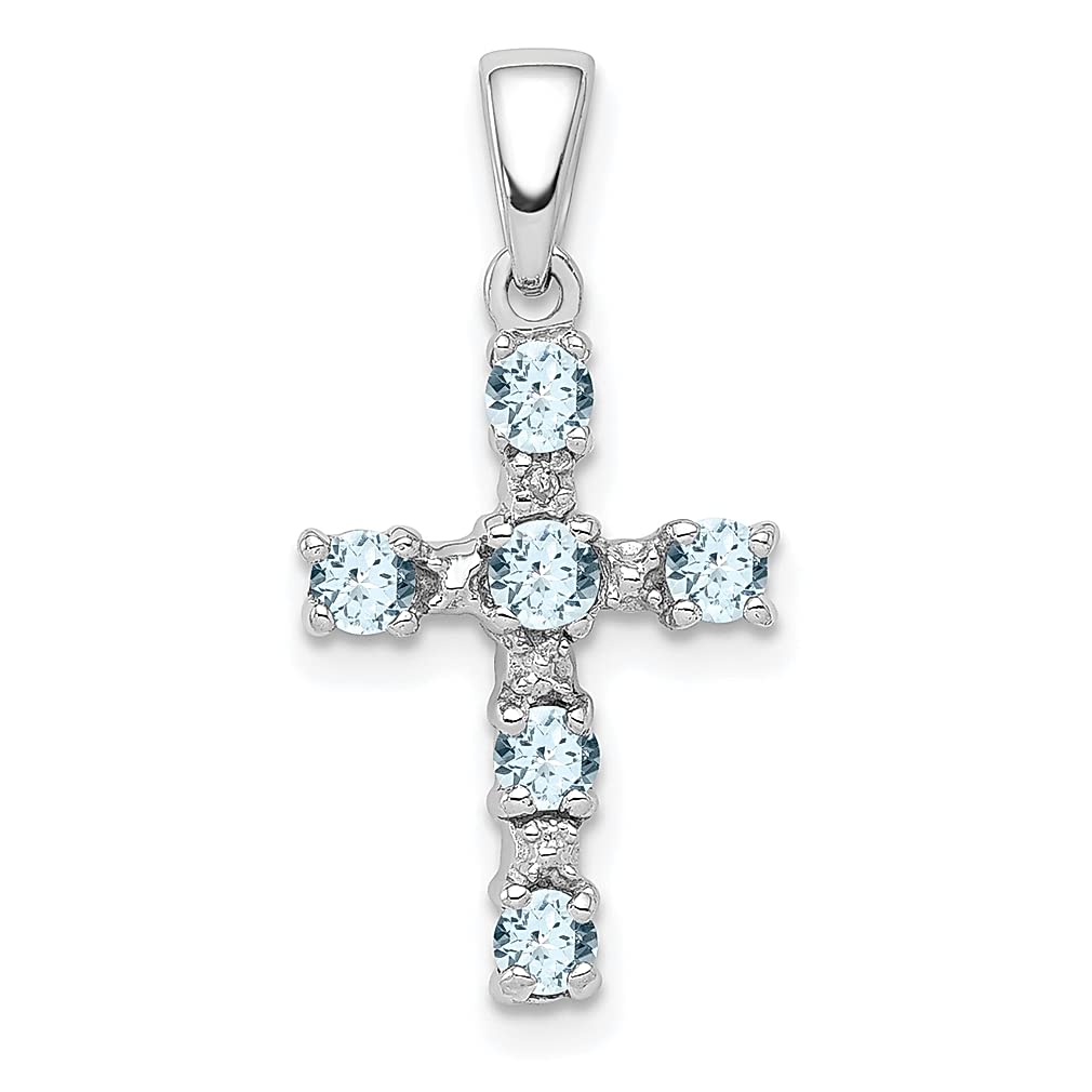 925 Sterling Silver Blue Aquamarine & Diamond Accent Cross Pendant Necklace for Women - Religious Jewelry Gift for Her, Perfect for Baptism, Confirmation & Everyday Elegance