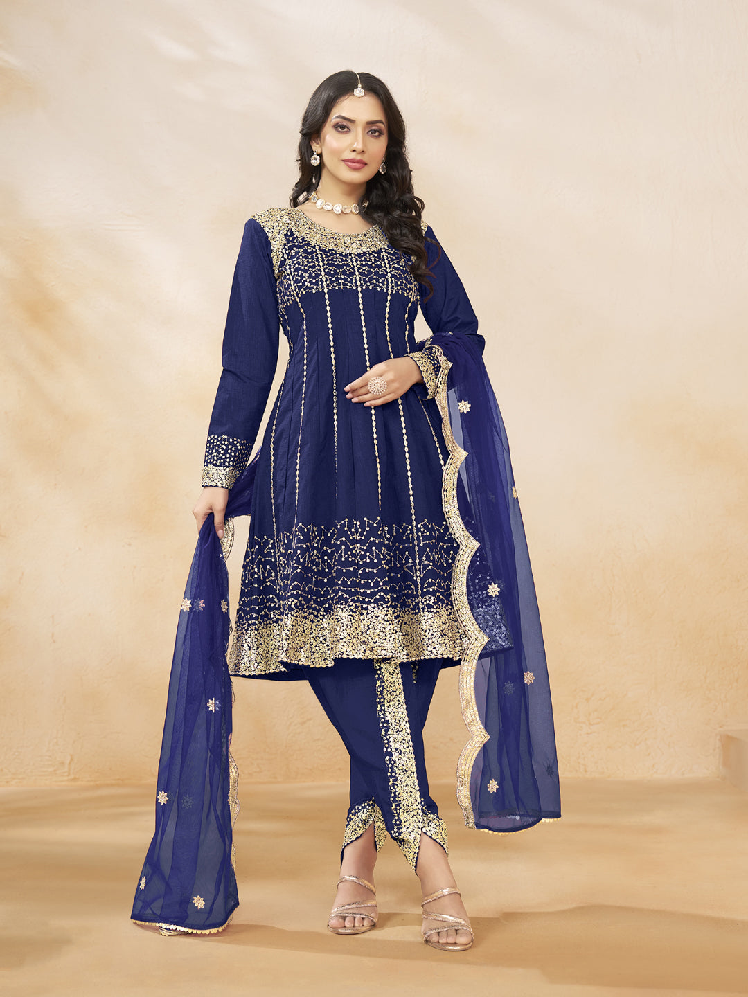 Blue Designer Semi-Stitched Patiyala Dress with Heavy Sequins Embroidery - Perfect for Weddings, Parties & Festive Occasions