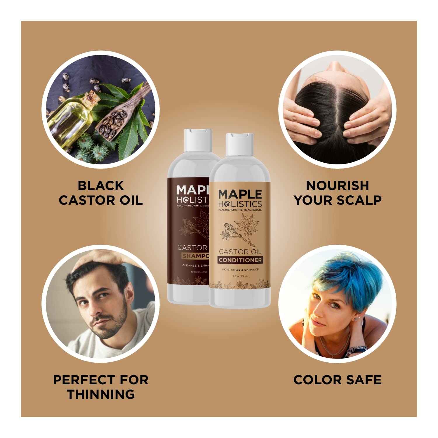 Jamaican Black Castor Oil Shampoo & Biotin Collagen Conditioner Set - Sulfate Free for Fine Hair & Dry Scalp Care - 16oz Vanilla Scented Hair Care - Perfect for Daily Use & Damaged Hair Repair