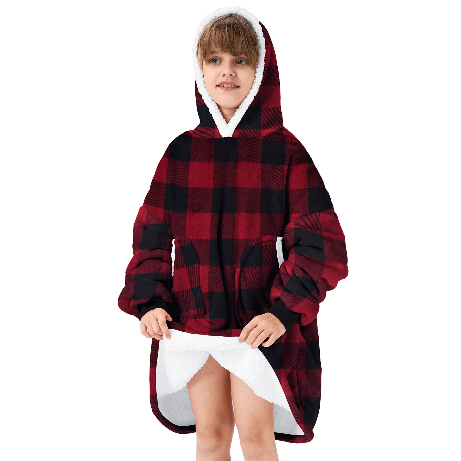 Zando Wearable Blanket Hoodie - Soft Sherpa Fleece Oversized Sweatshirt for Kids & Adults | Cozy Gift for Movie Nights, Camping & Lounge Wear