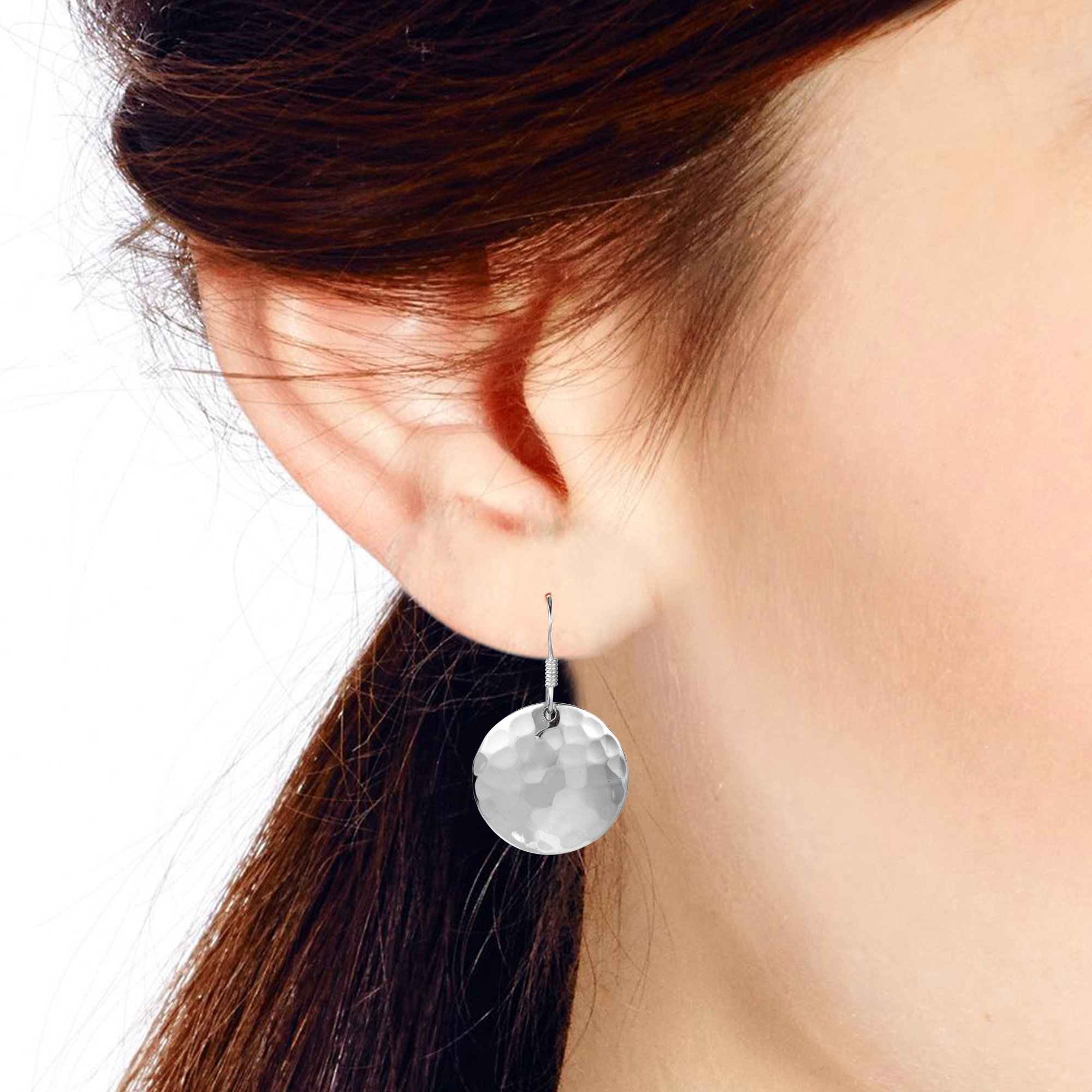 925 Sterling Silver Round Hammer Texture Dangle Earrings | Vintage Boho Dangling Earrings for Women | Perfect for Bohemian Style, Festivals & Everyday Wear