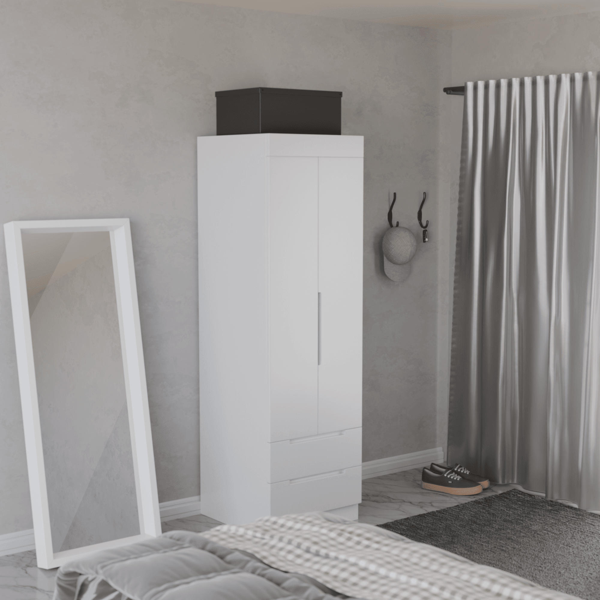 Harris 2 Door Open Wardrobe Closet - Freestanding Storage Cabinet for Bedroom, Living Room & Entryway - Modern Wooden Clothes Organizer with Hanging Rod & Shelves