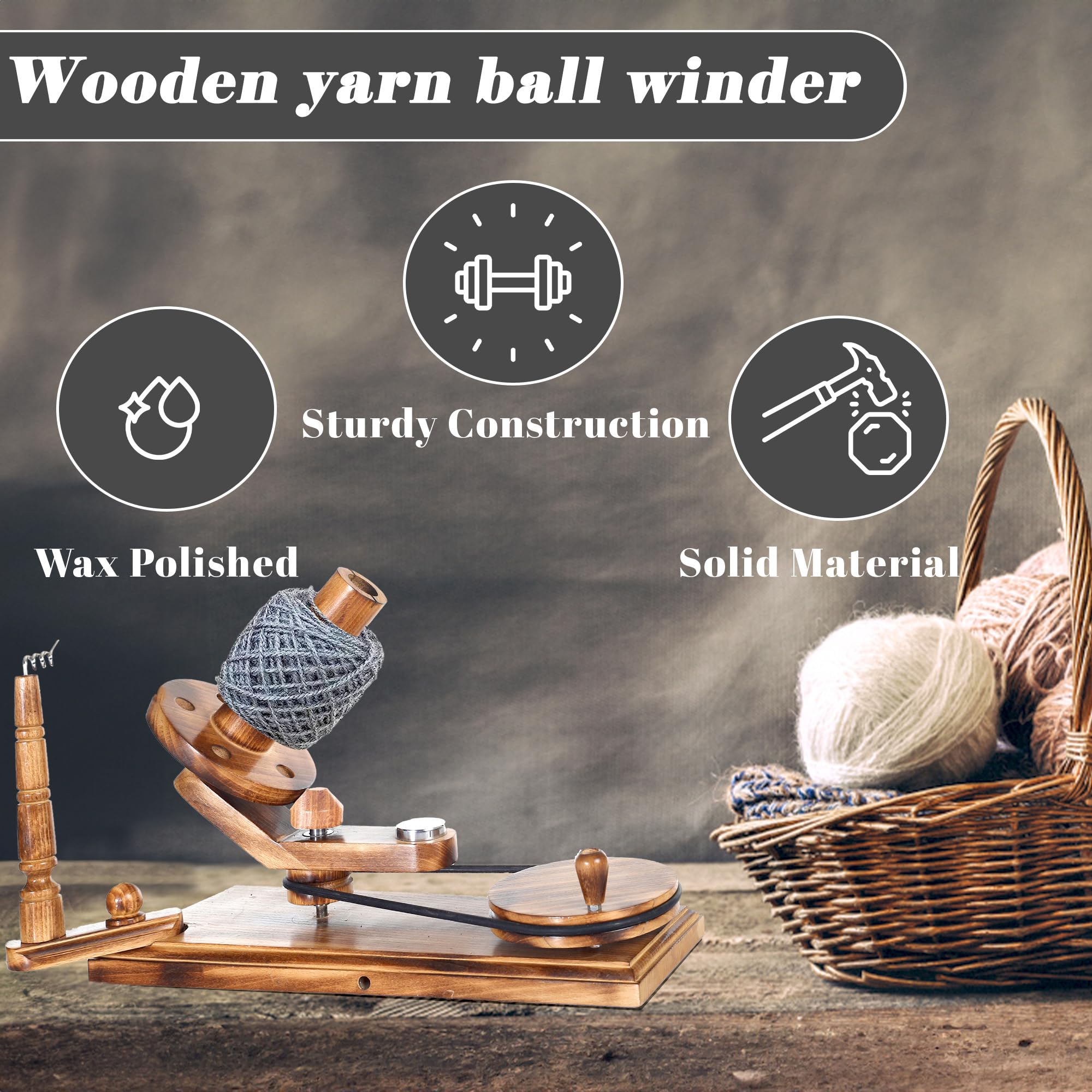 Brainmart Wooden Yarn Ball Winder and Tabletop Swift Set - Handmade Yarn Winder for Crocheting & Knitting, Smooth Yarn Winding Tool for 8-12 oz Yarn Balls, Durable Craft Accessory (Antique Style) - Perfect for Home Knitting Projects and DIY Yarn Organization
