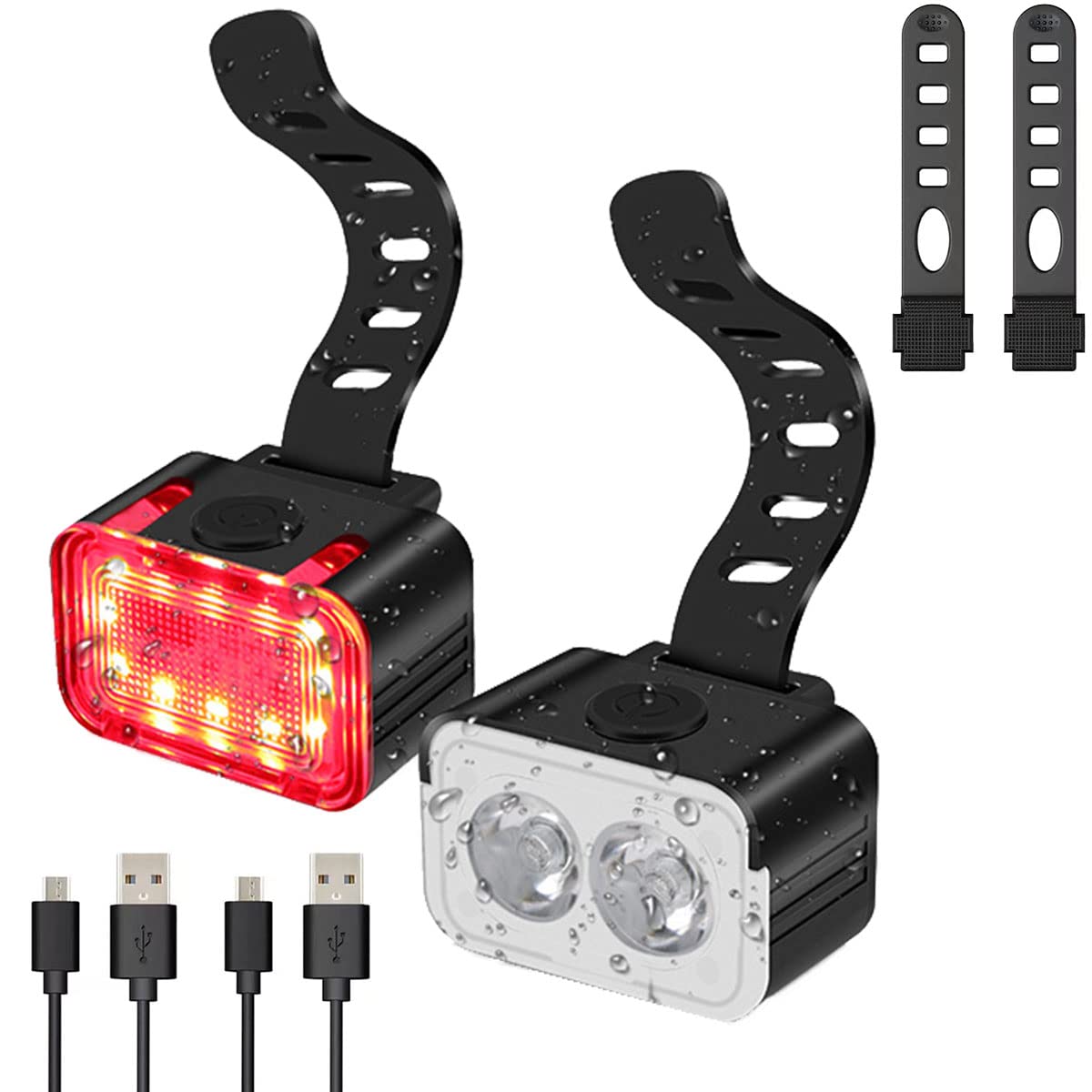 Super Bright Rechargeable Bike Light Set - IPX6 Waterproof LED Front Headlight & Rear Safety Light for Mountain, Road, Kids Bicycles | Perfect for Night Riding, Commuting, and Cycling Safety