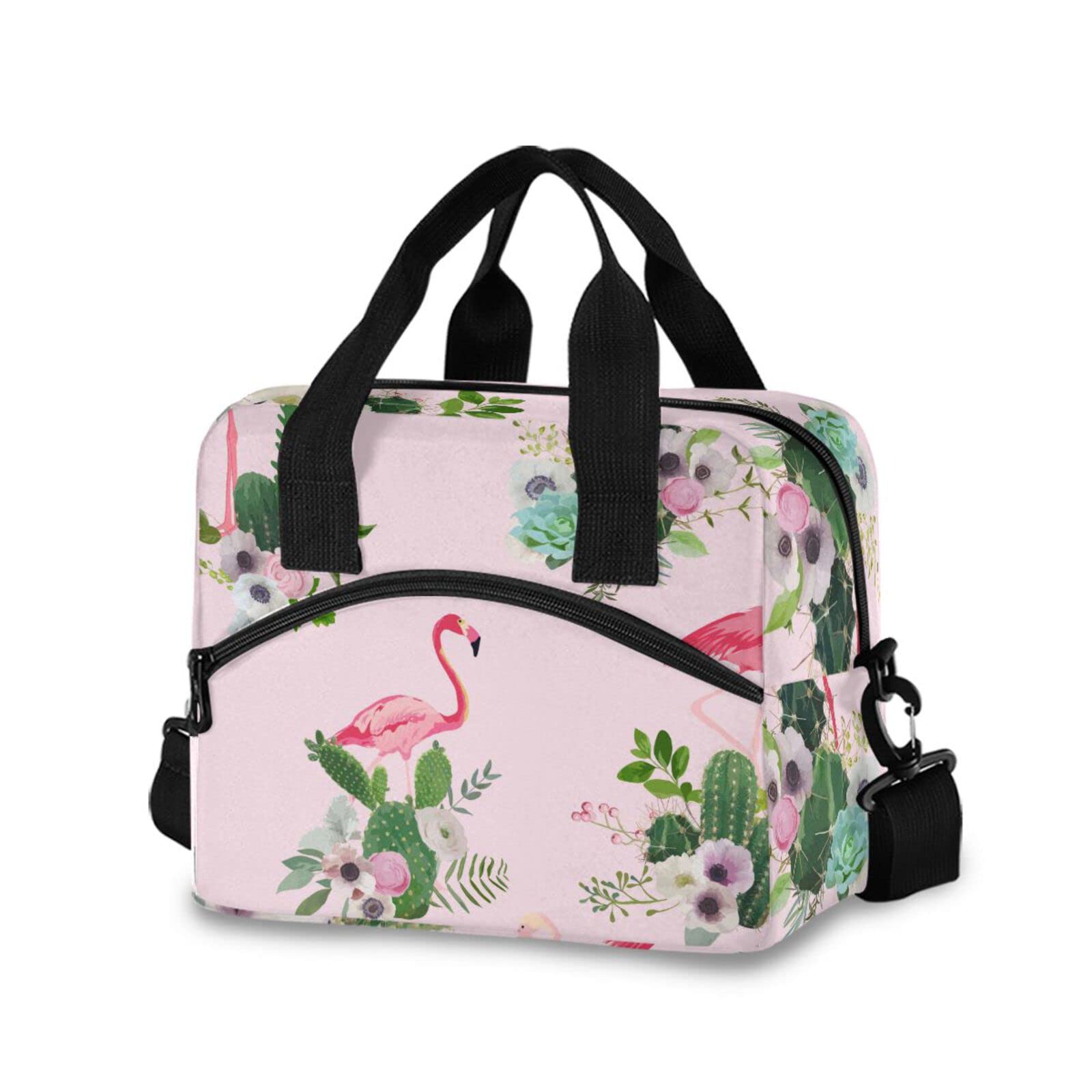 Flamingo & Cactus Insulated Lunch Bag for Women & Men - Reusable Thermal Tote with Adjustable Shoulder Straps - Perfect for Work, School, Picnics & Outdoor Activities