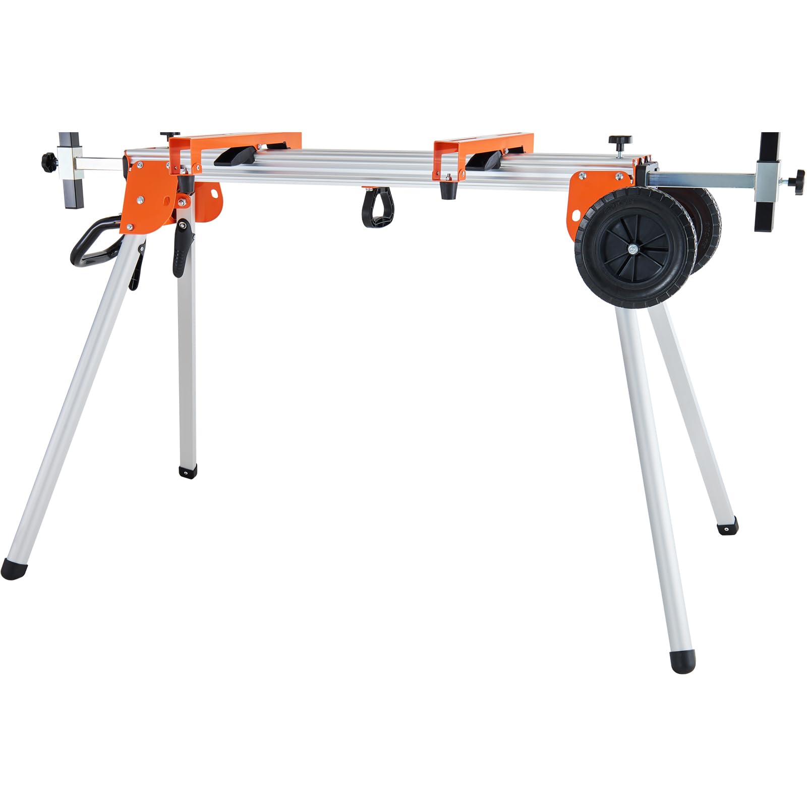 VEVOR 100-Inch Heavy Duty Folding Miter Saw Stand with Sliding Rail - Collapsible Rolling Stand with One-Piece Mounting Brackets, Clamps & Rollers - 500lbs Capacity - Perfect for Woodworking, Construction Sites & DIY Projects