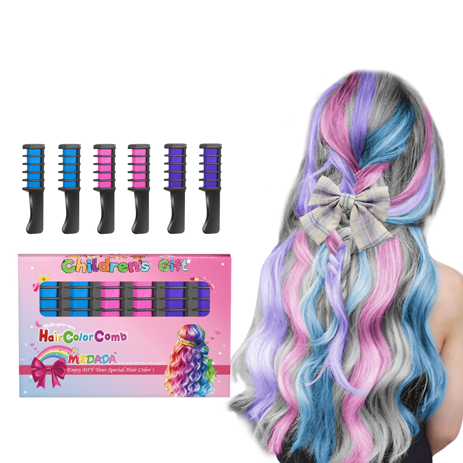 Washable Temporary Hair Chalk Comb - Non-Toxic Hair Dye for Kids & Girls (Blue, Pink, Purple) | Perfect for Light Hair, Birthday Parties, Cosplay, Easter & DIY Styling | Safe for Ages 4-10