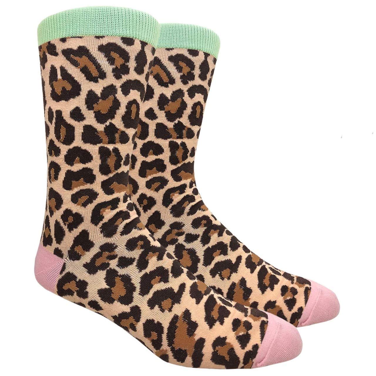 SOCKZ-88 Men's Fashion Leopard Print Crew Socks - Comfortable Animal Print Socks for Casual Wear, Gym, and Party Outfits
