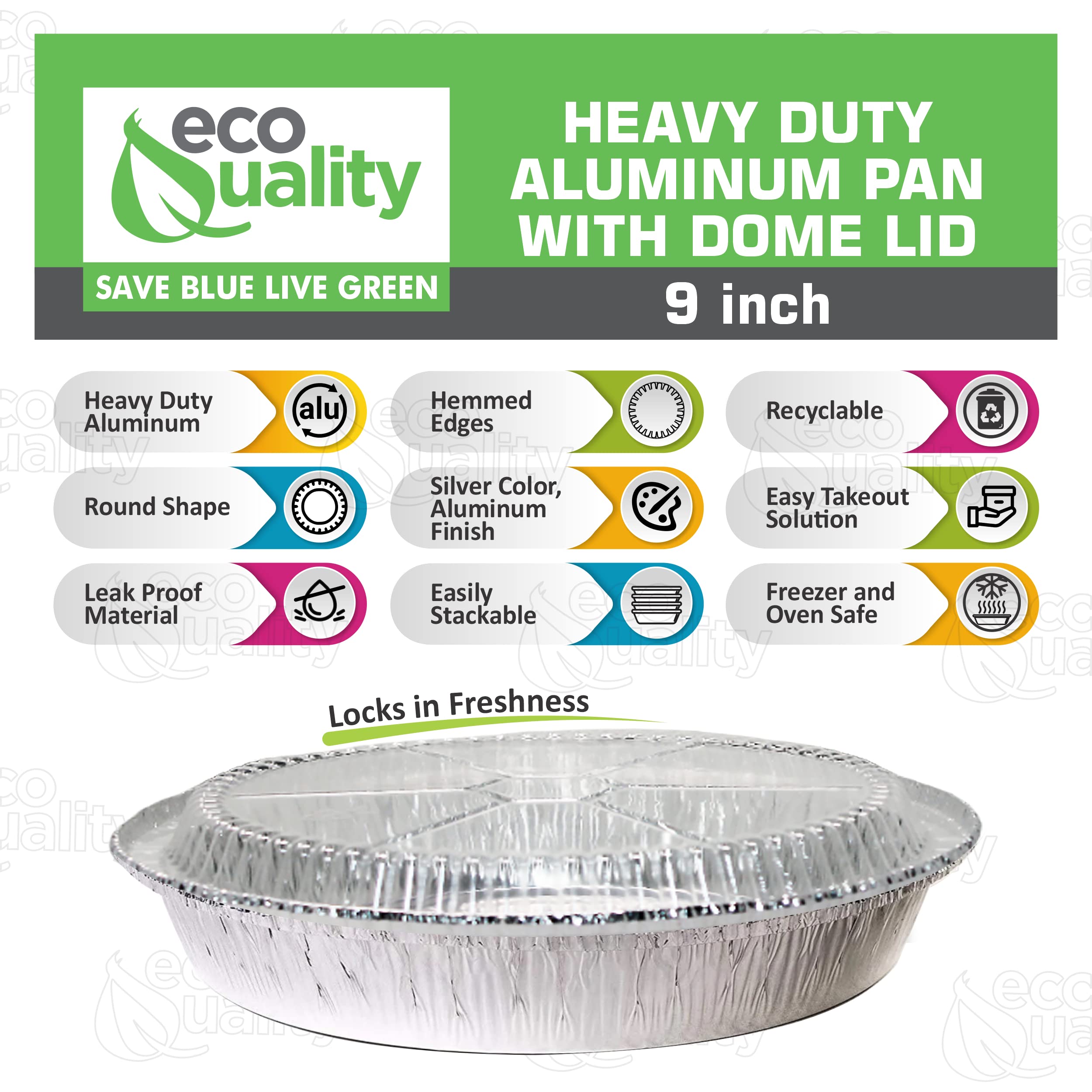 EcoQuality 9 Inch Disposable Aluminum Foil Pans with Plastic Lids - 300 Pack | Round Baking Containers for Cooking, Catering, Restaurants & Parties | Perfect for Meal Prep, Takeout & Food Storage