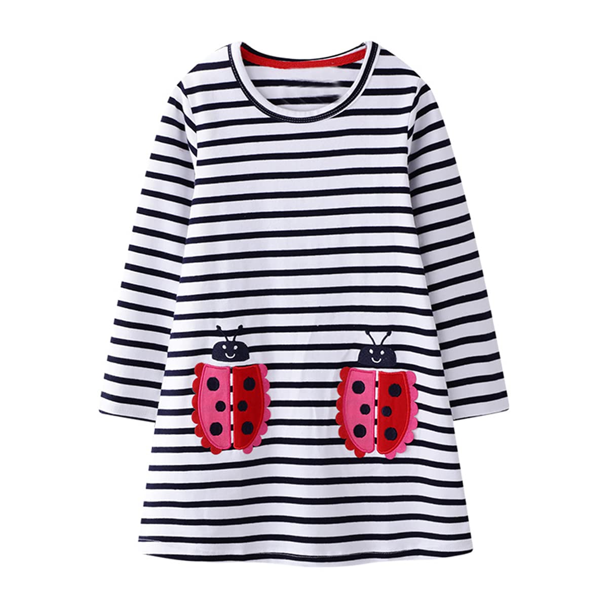 KISSOURBABY Girls Long Sleeve Cotton Casual Dress - Vintage Print Princess Style Party Dress for Birthday, Holiday & Special Occasions