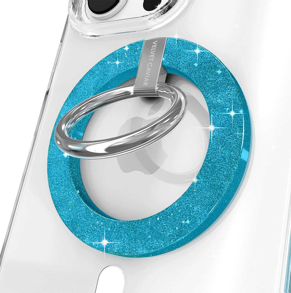 Blue Stardust Glitter MagSafe Grip Ring - Magnetic Phone Holder for iPhone 14/13/12, Anti-Slip Finger Strap - Perfect for Driving, Gaming & One-Hand Phone Use