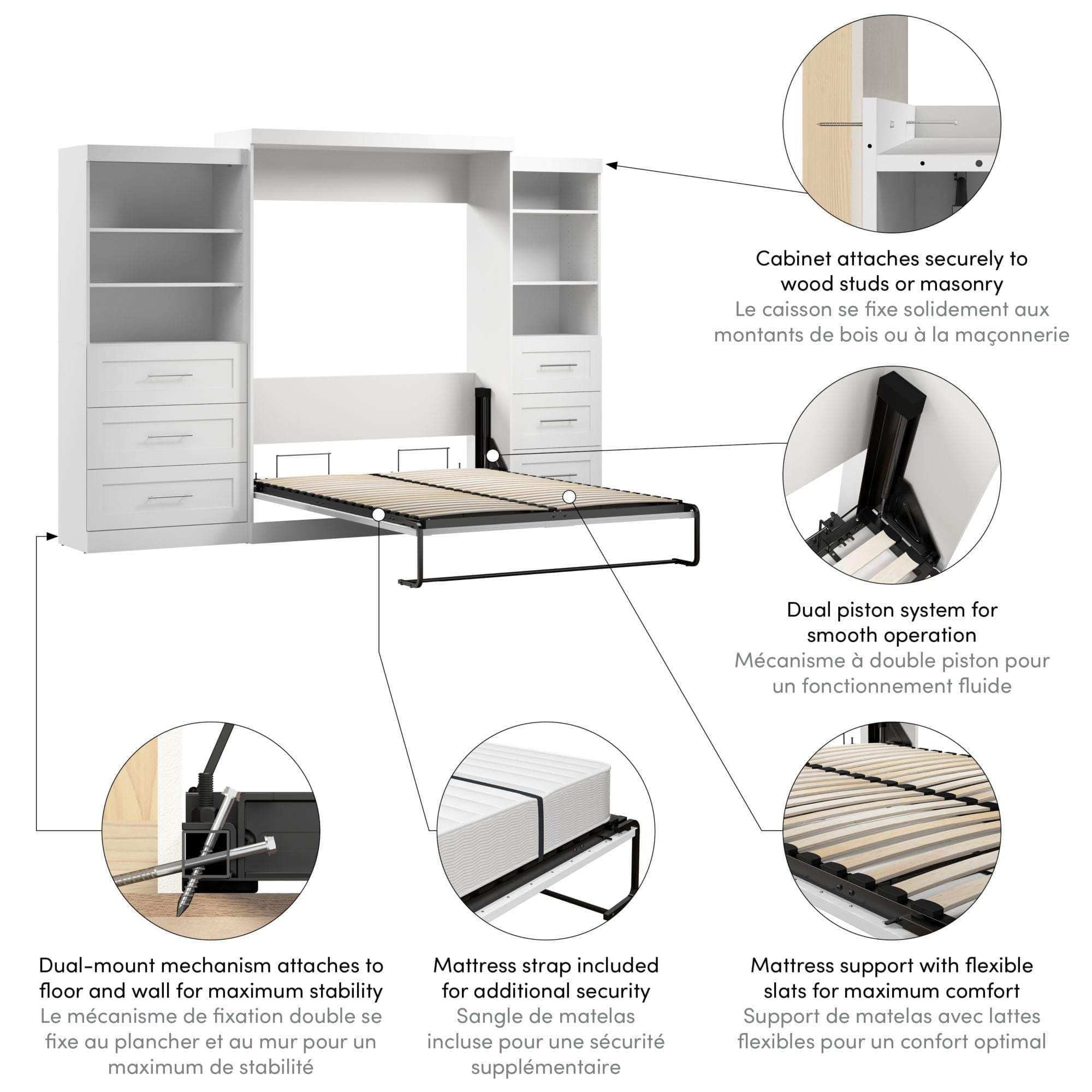 Pur Queen Murphy Wall Bed with 2 Storage Units & Drawers (126