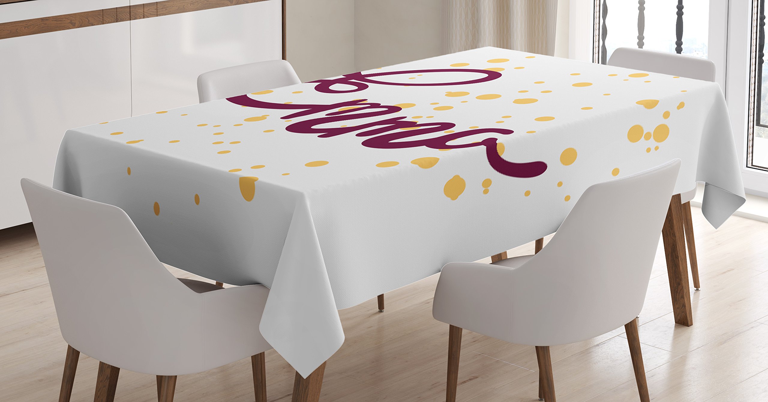 Ambesonne Emma Tablecloth - Handwritten Letters & Swirls Design on Plain Background, 60x90 Inch Rectangular Table Cover for Dining Room & Kitchen Decor in Mustard Purple | Perfect for Dinner Parties, Holiday Gatherings & Home Styling