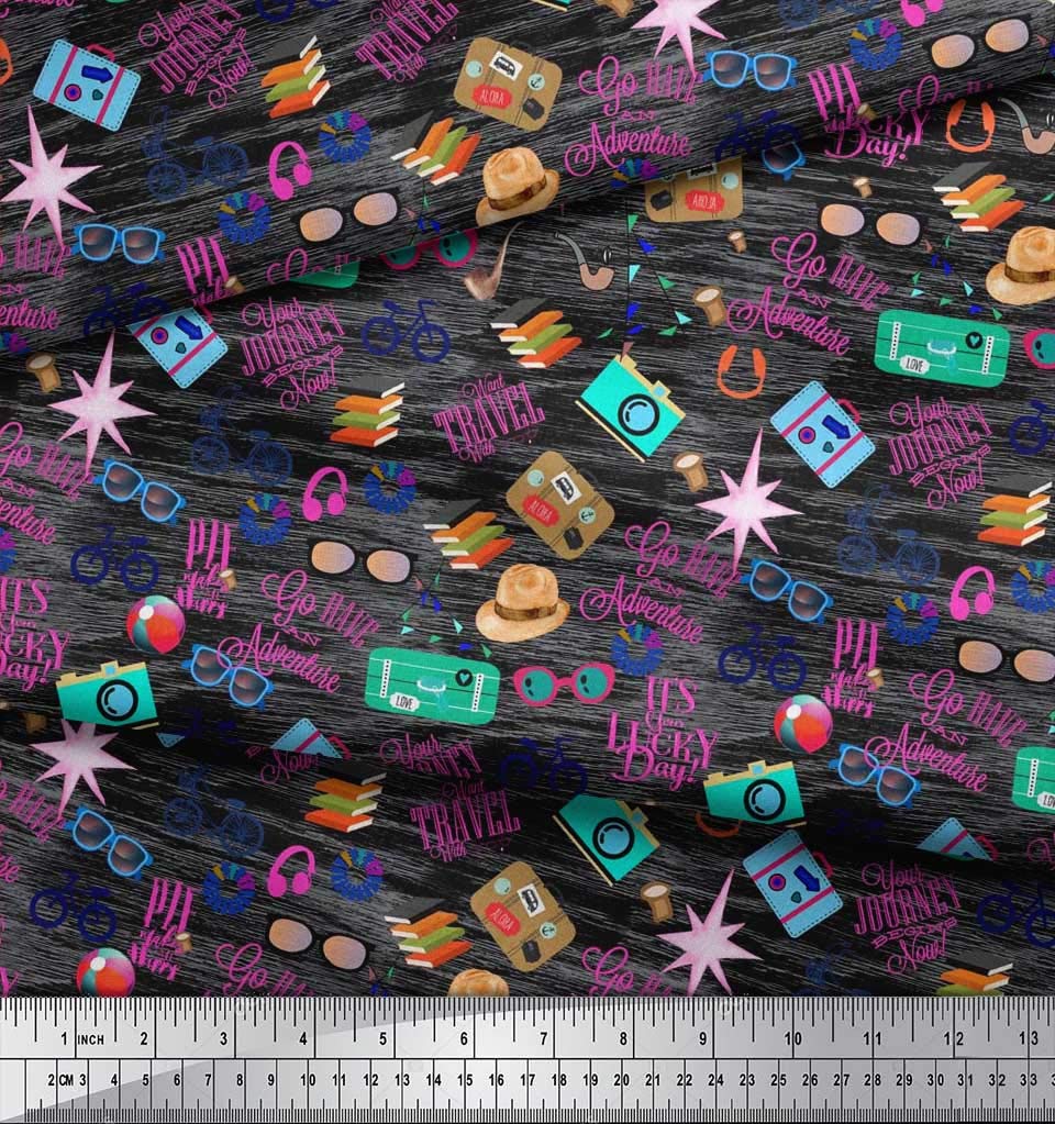 Soimoi Poly Georgette Black Fabric by The Yard - 52 Inch Wide Premium Camera Hat & Briefcase Travel Material - Fashion & Home Decor Fabric for Dresses, Scarves, Curtains & DIY Projects
