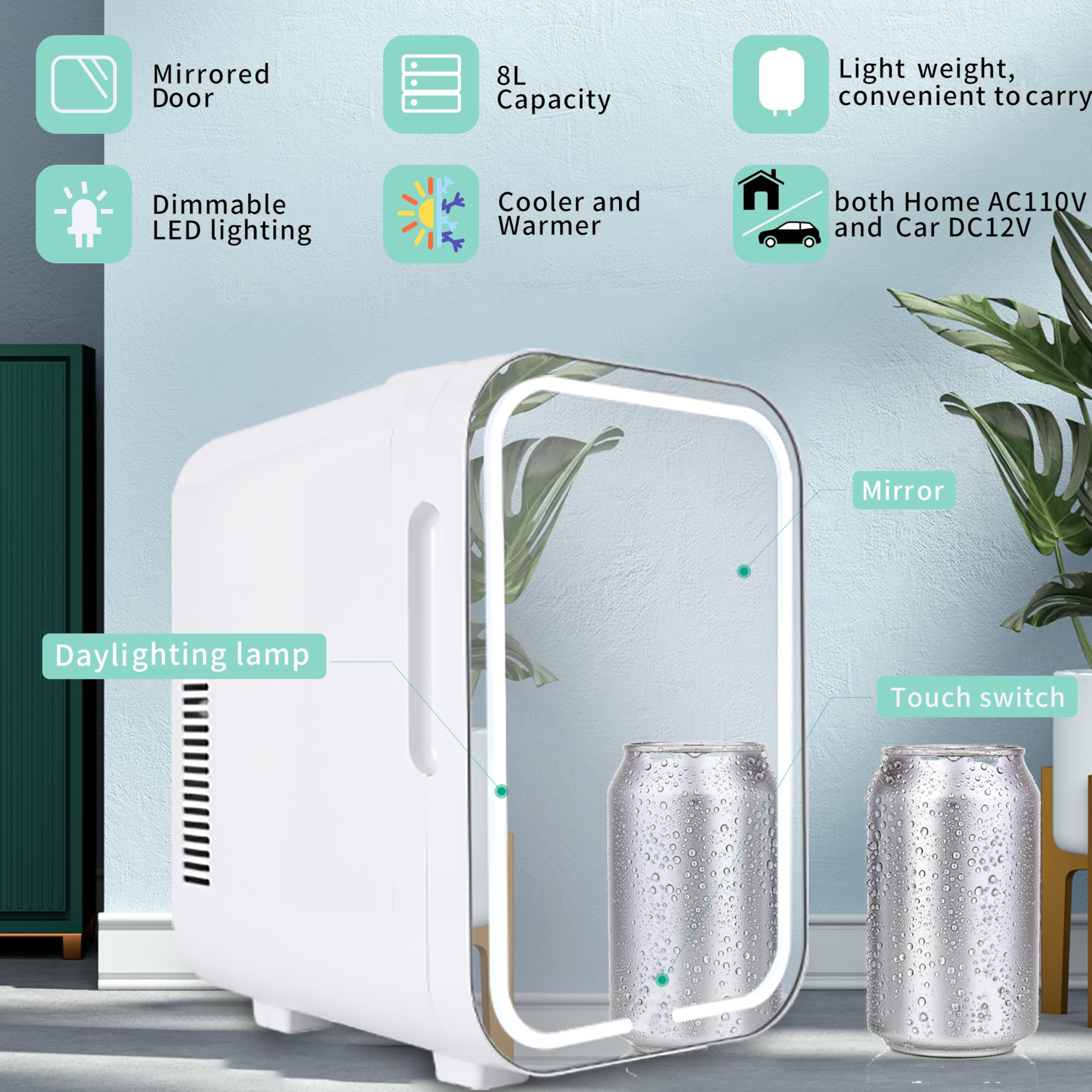 Mini Fridge 8L - Portable Compact Refrigerator for Skincare, Cosmetics, Bedroom & Dorm | Perfect for Beauty Products, Drinks & Snacks | Energy Efficient & Quiet Cooling