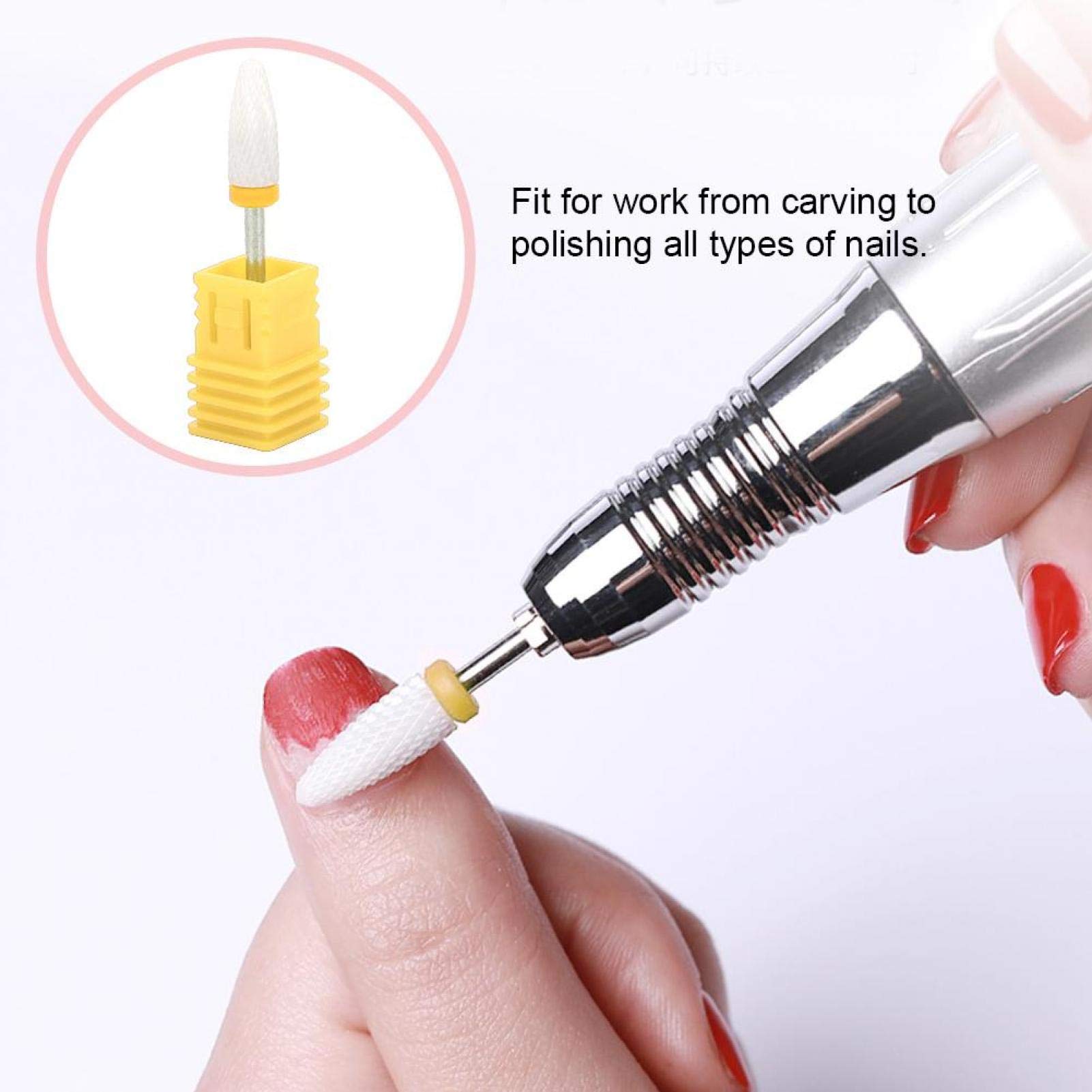 Jeanoko Corn-Head-Shaped Nail Drill Bits for Electric Grinding Machines - Lightweight Ceramic Grinding Head Accessories (XF Extra Fine Yellow Box) - Perfect for Professional Nail Salons & At-Home Manicures