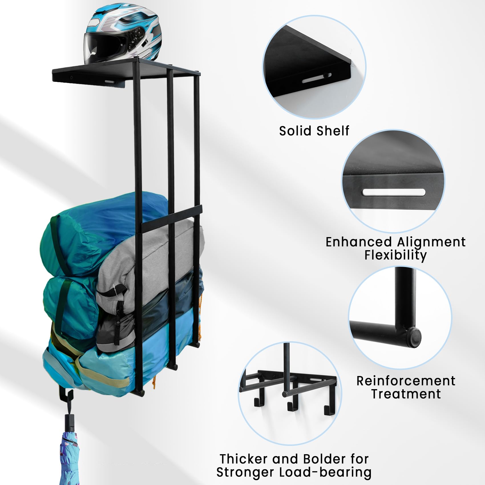 Heavy Duty Metal Camping Chair Wall Mount Storage Rack with 3 Hooks - Garage Organization Solution for Camping Chairs, Beach Chairs & Umbrellas - Space Saving Wall Shelves for Garage, Basement, Shed or Outdoor Storage
