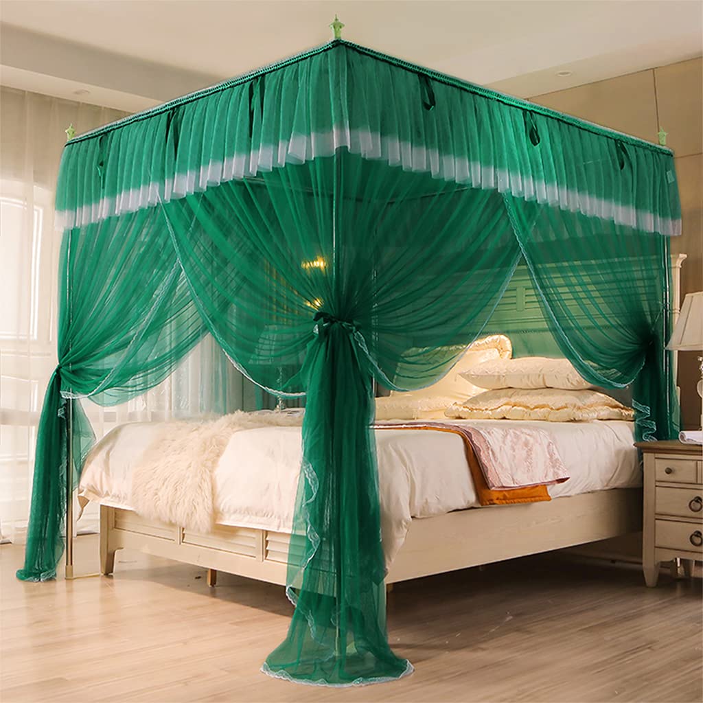 4 Corner Post Mosquito Net for Girls, Women & Kids - Bed Canopy Curtain for Twin/Full/Queen/King Size Beds - Dark Green Full Size Mosquito Net for Bedroom Decor & Protection - Perfect for Nursery, Dorm Room or Outdoor Camping