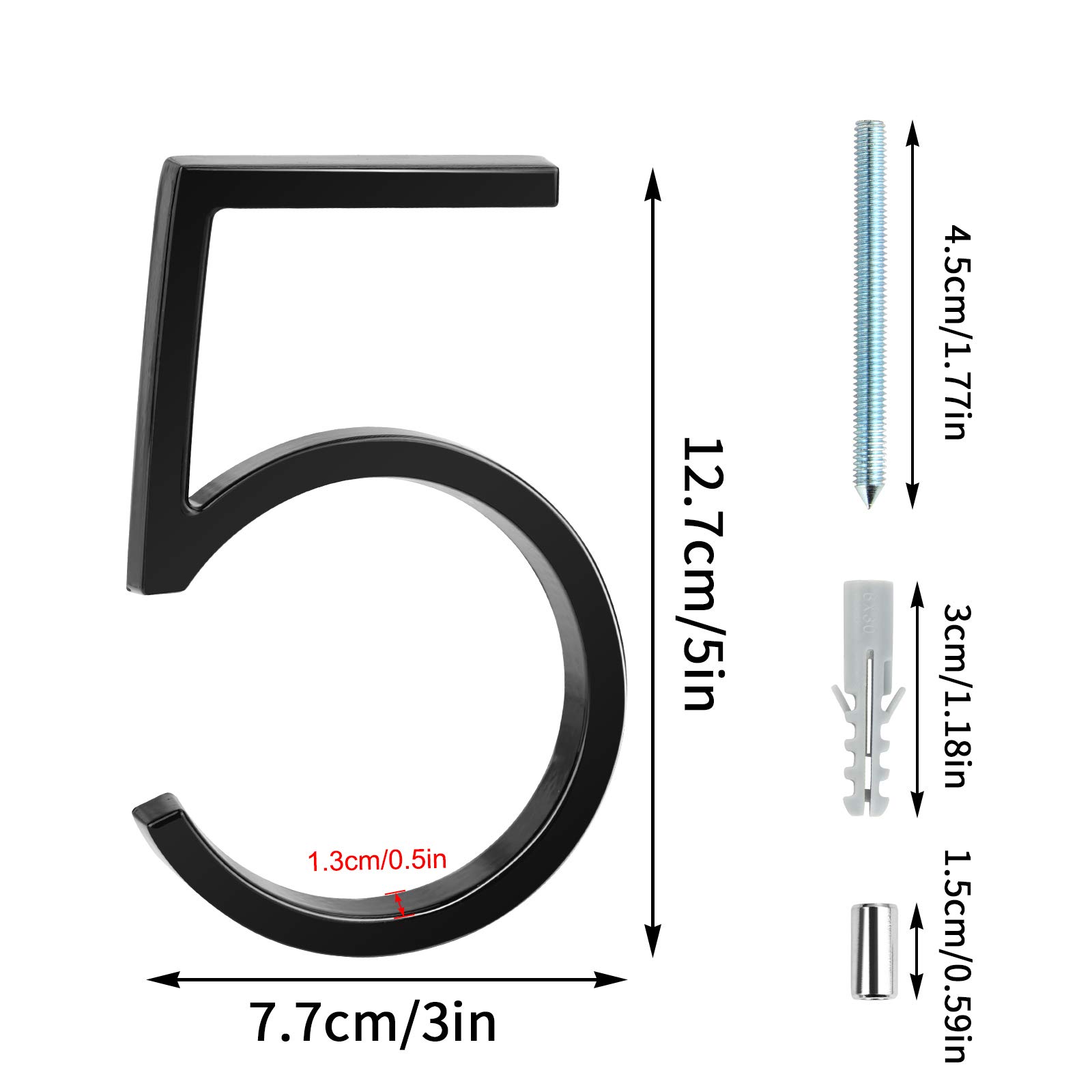 5 Inch Modern Floating House Numbers - Black Floating Mount Address Plaque for Outdoor Home Decor (FIVE) - Perfect for Mailbox, Front Door, and Garden Display