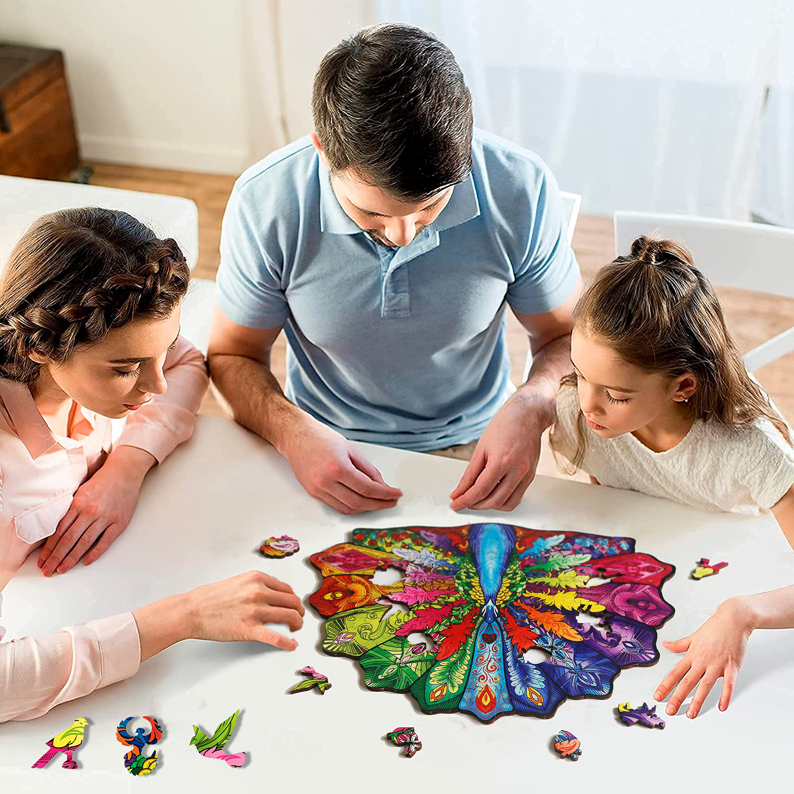 Premium Wooden Jigsaw Puzzles for Adults - 136 Piece Peacock Animal Shaped Puzzle (13.7