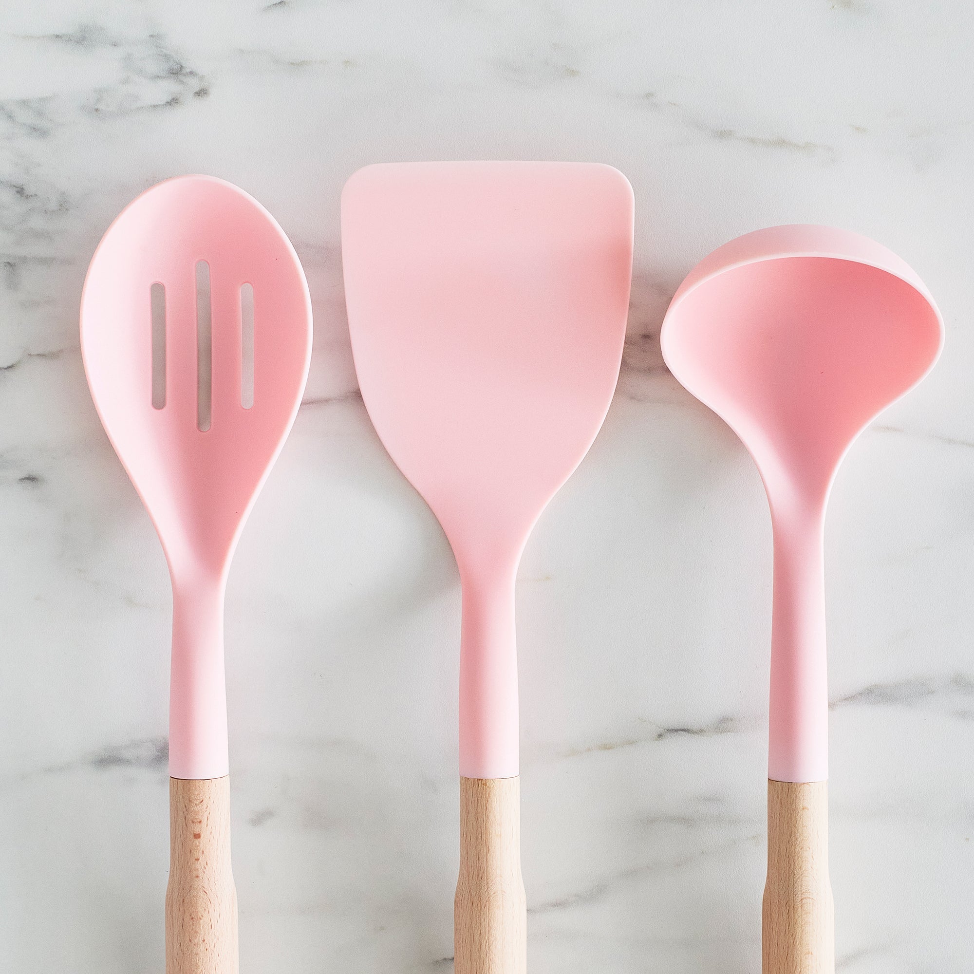 GreenLife Non-Toxic Nylon & Wooden Cooking Utensil Set with Ceramic Crock - 7 Piece Kitchen Tools (Pink) for Baking, Stirring & Serving - BPA-Free & Heat Resistant
