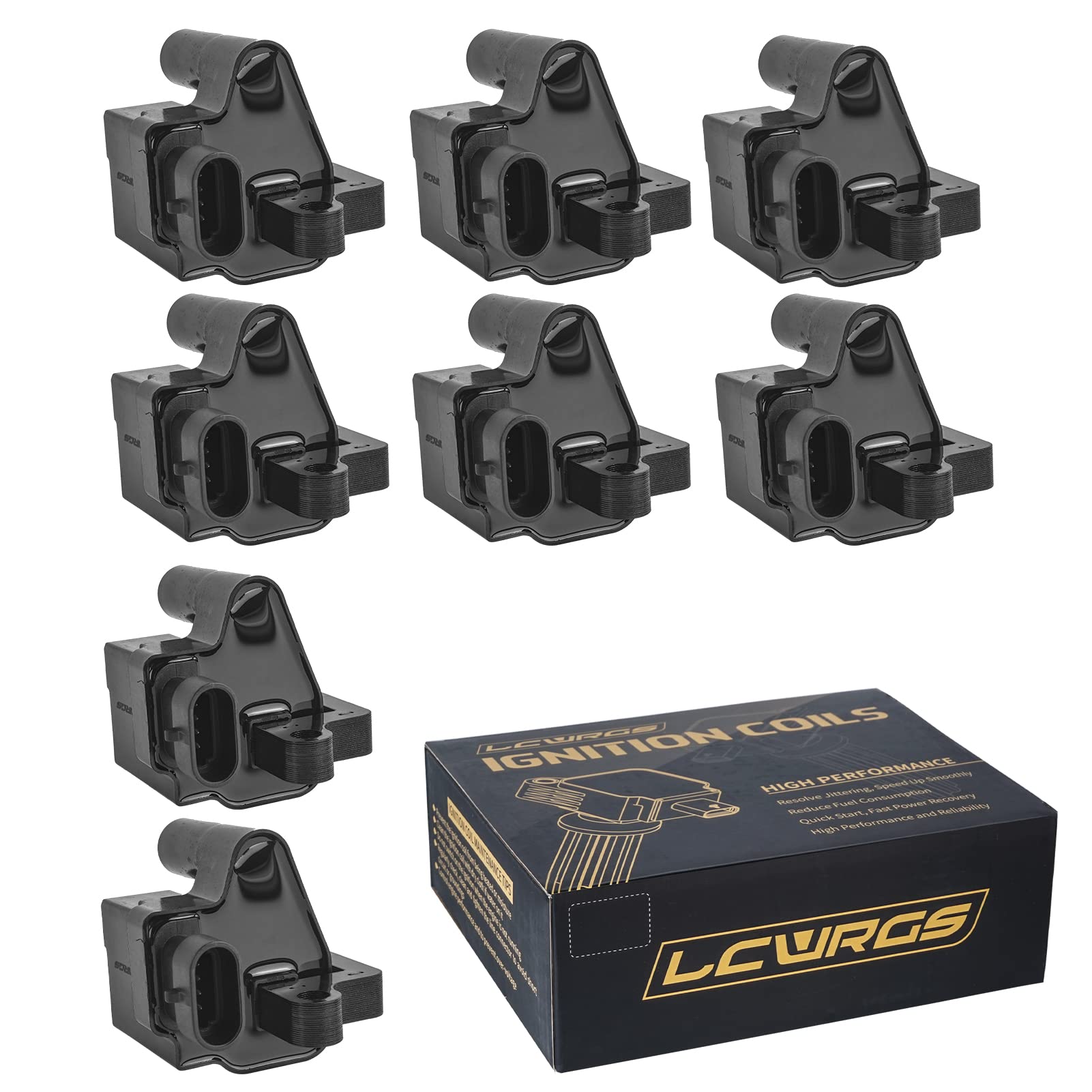8-Piece Square Ignition Coil Set for Chevy Silverado Avalanche Suburban Tahoe GMC Sierra Yukon 1500 Escalade (2000-2007) - Compatible with 4.8L 5.3L 6.0L V8 Engines, Replaces UF271 D581 - Perfect for Engine Performance Upgrades & Maintenance