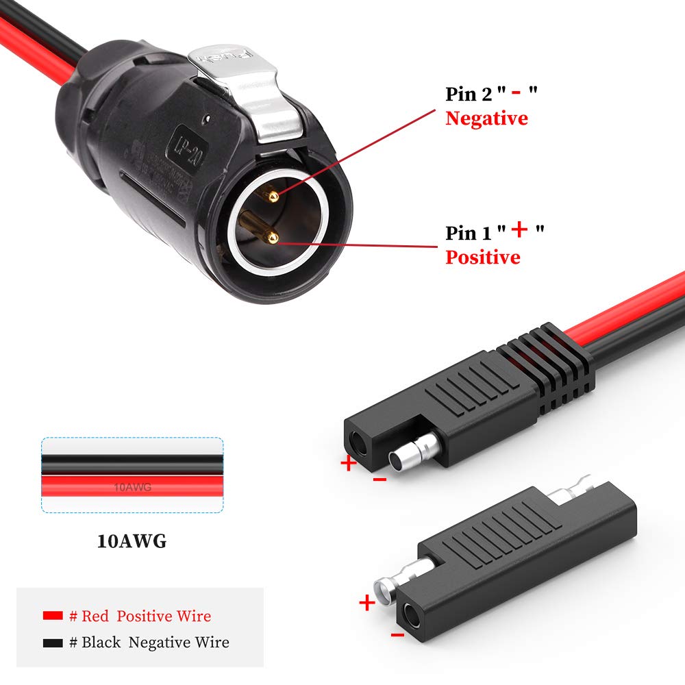 EXTRACTME 10AWG 2 Pin Power Industrial Circular Connector to SAE Adapter Cable - Furion Solar Plug to SAE Connector - Compatible with Furrion, Solar Panel Suitcase, Forrest River RV Ports - Perfect for RV Solar Power Systems, Off-Grid Energy Solutions & Mobile Power Connections