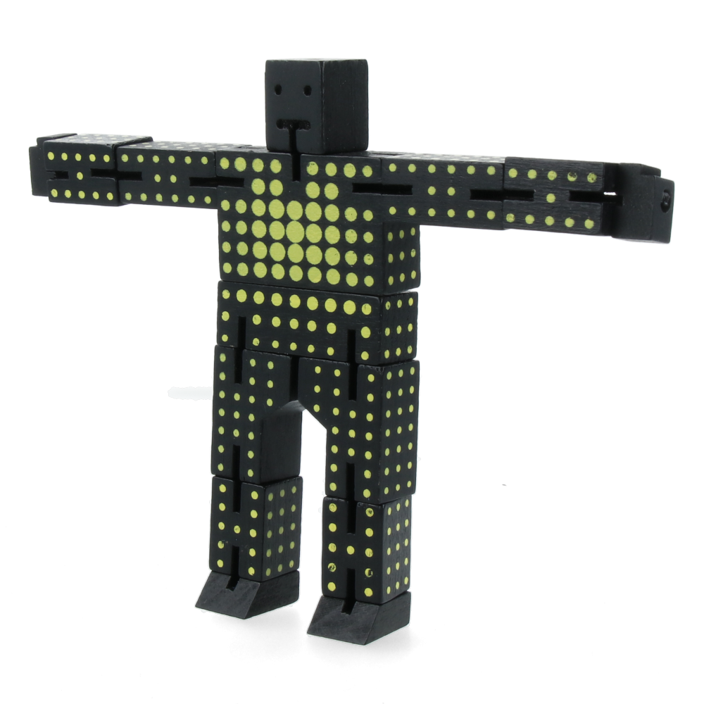 Cubebot Micro Dot Black & Yellow - Mini Wooden Puzzle Robot Toy for Kids & Adults - Perfect for Office Desk Decor, Stress Relief & Creative Play