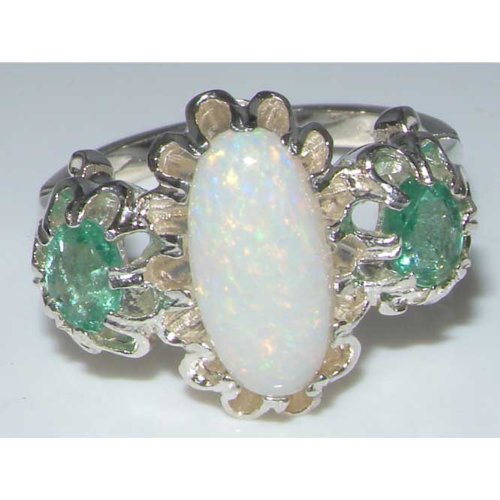 LetsBuyGold 925 Sterling Silver Natural Opal and Emerald Women's Anniversary Ring - Size 11.25, Elegant Gift for Wife, Girlfriend, Mother - Perfect for Valentine's Day, Birthday, Anniversary Celebrations