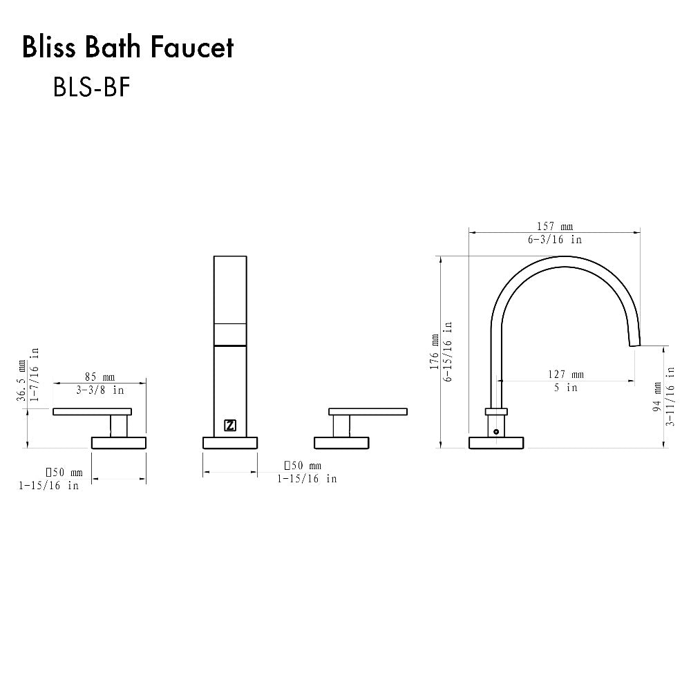 ZLINE Bliss Widespread Bathroom Faucet in Gun Metal Finish - 8