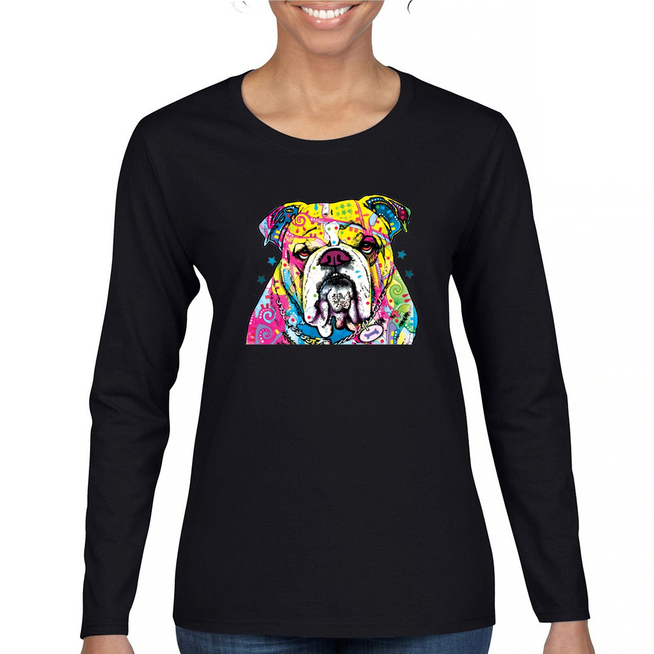 Dean Russo Serious Bulldog Women's Long Sleeve T-Shirt - Best Friend Pet Paw Design for Casual Wear & Dog Lover Gifts