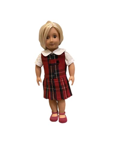 18 Inch American Doll Outfit - 2 Style Jumpers in Blue, Gray & White with School Plaid Design | Includes Blouse & Hair Accessory | Perfect for School Plays, Dress-Up & Doll Collectors (Doll & Shoes Not Included)