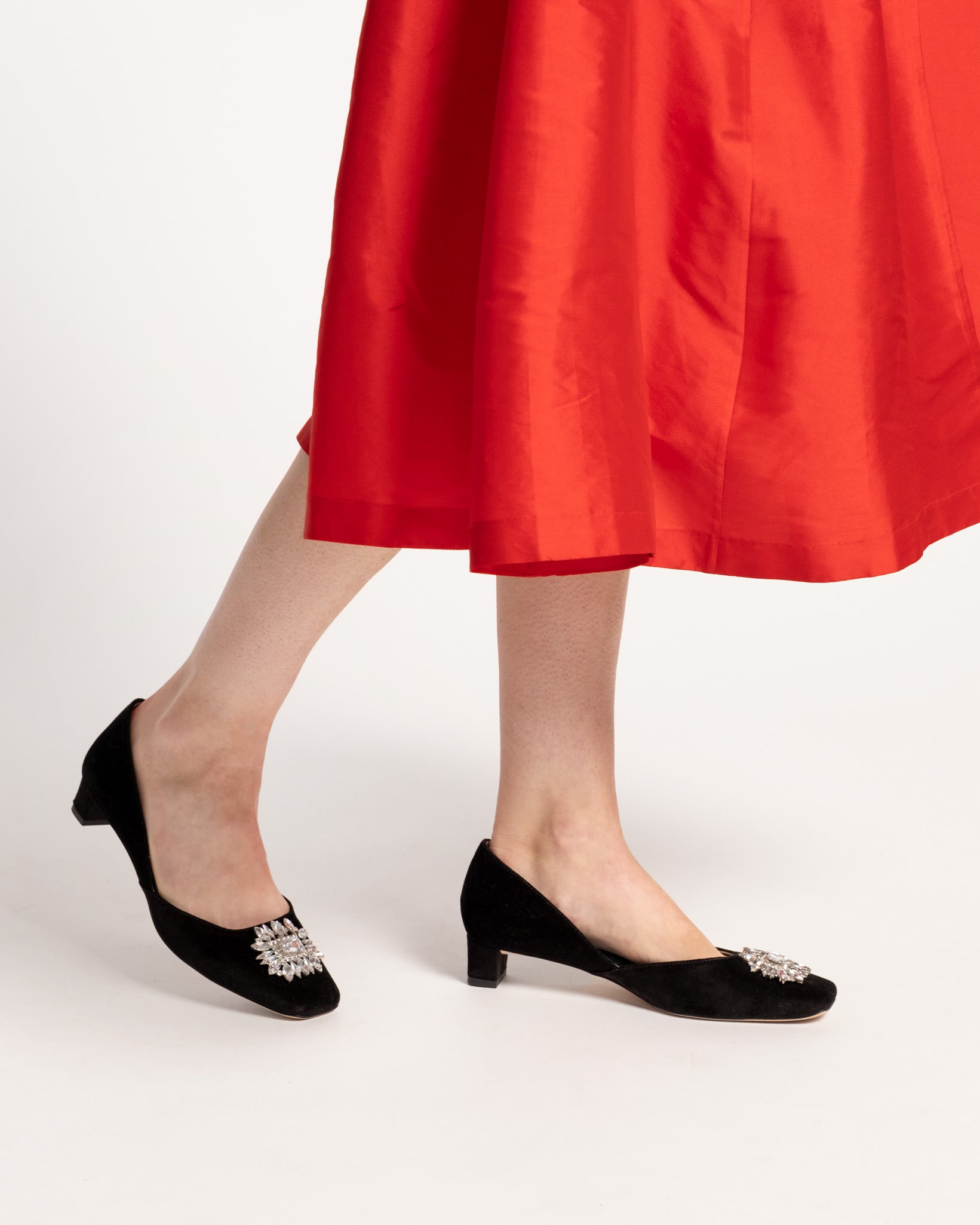 McCall Mini Block Heel Shoes for Women - Velvet Black Dress Pumps with Comfortable Low Heel for Work, Party & Special Occasions