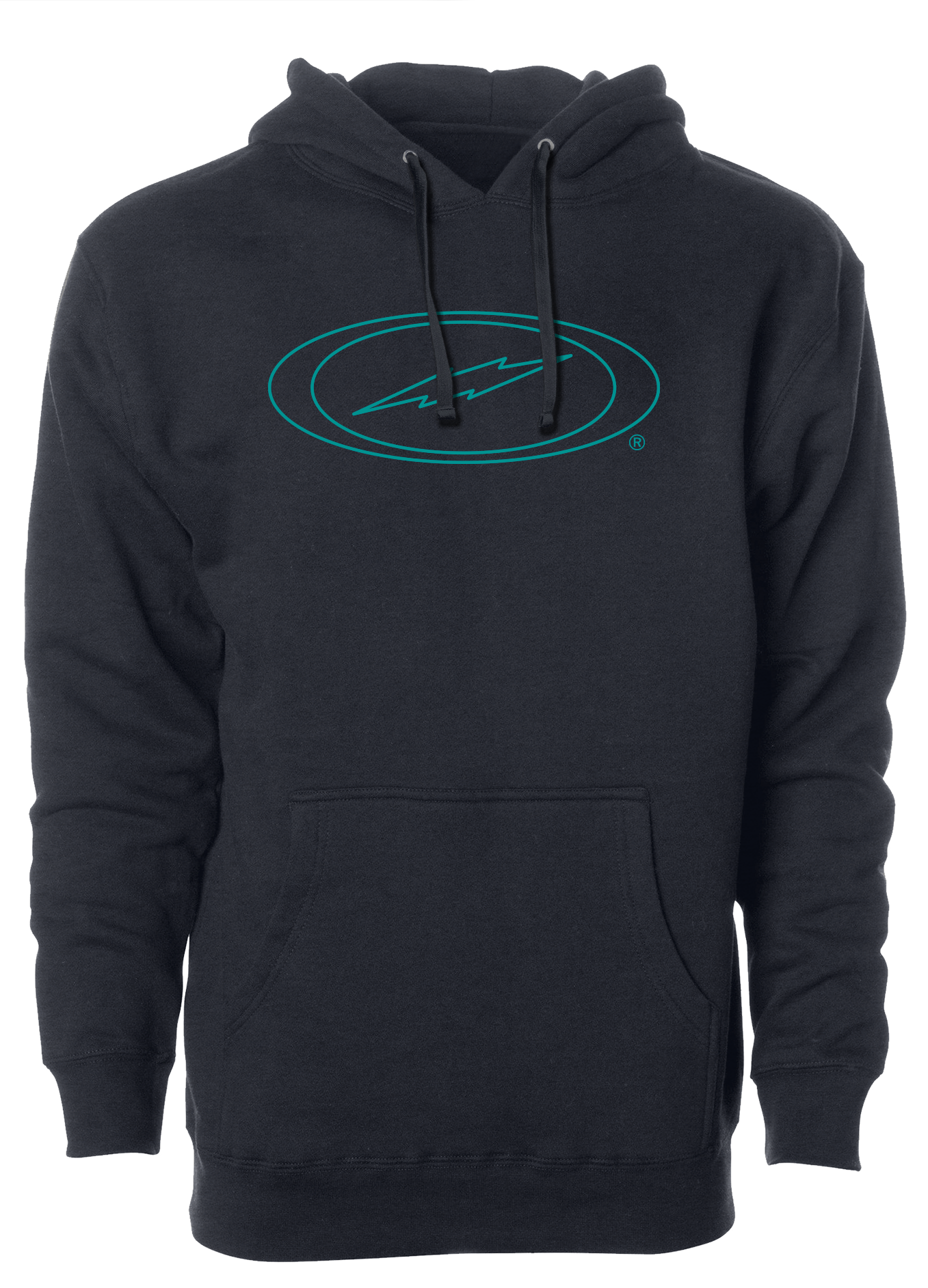 Storm Oval Bolt Logo Hoodie - Teal Outline Pullover Sweatshirt for Men & Women | Streetwear Fashion, Casual Wear & Outdoor Activities