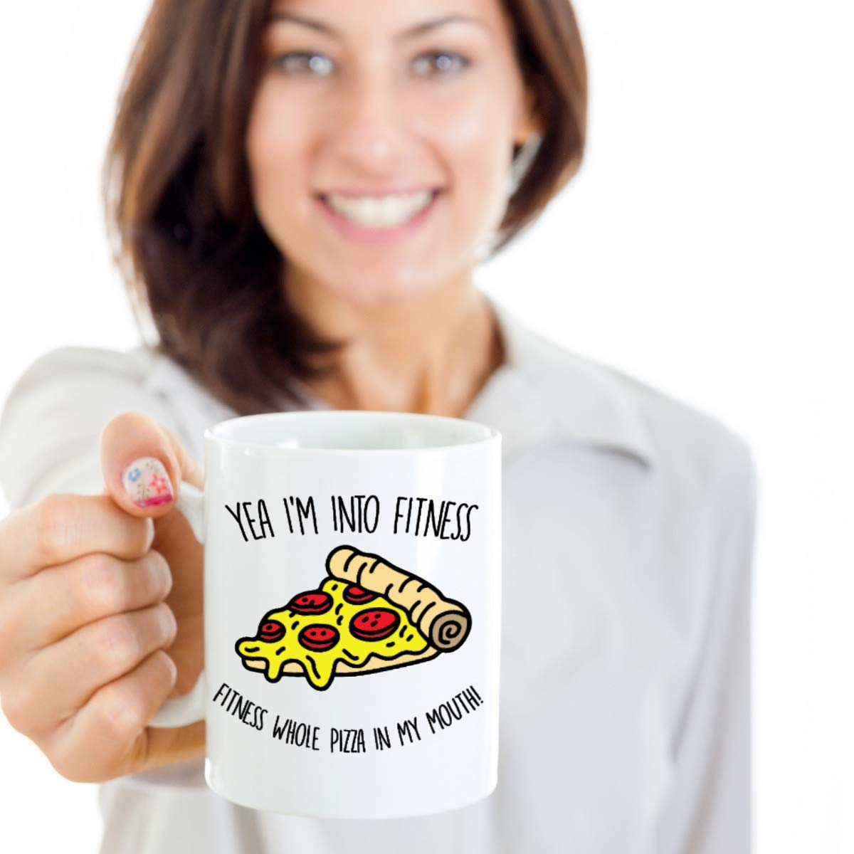 Fitness Lovers Coffee Mug - 'Yea I'm Into Fitness' Funny Gym Humor White Porcelain Tea Cup 11oz - Perfect for Gym Enthusiasts, Workout Motivation & Coffee Lovers - Great Gift for Birthday, Christmas & Office Use