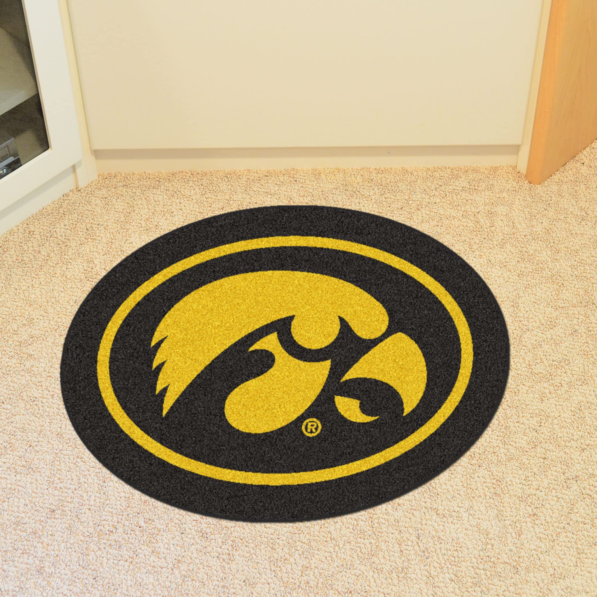 Iowa Hawkeyes Team Logo Doormat - Non-Slip Rubber Backing, Indoor/Outdoor Use - Perfect for Game Day, Fan Cave, or Home Decor