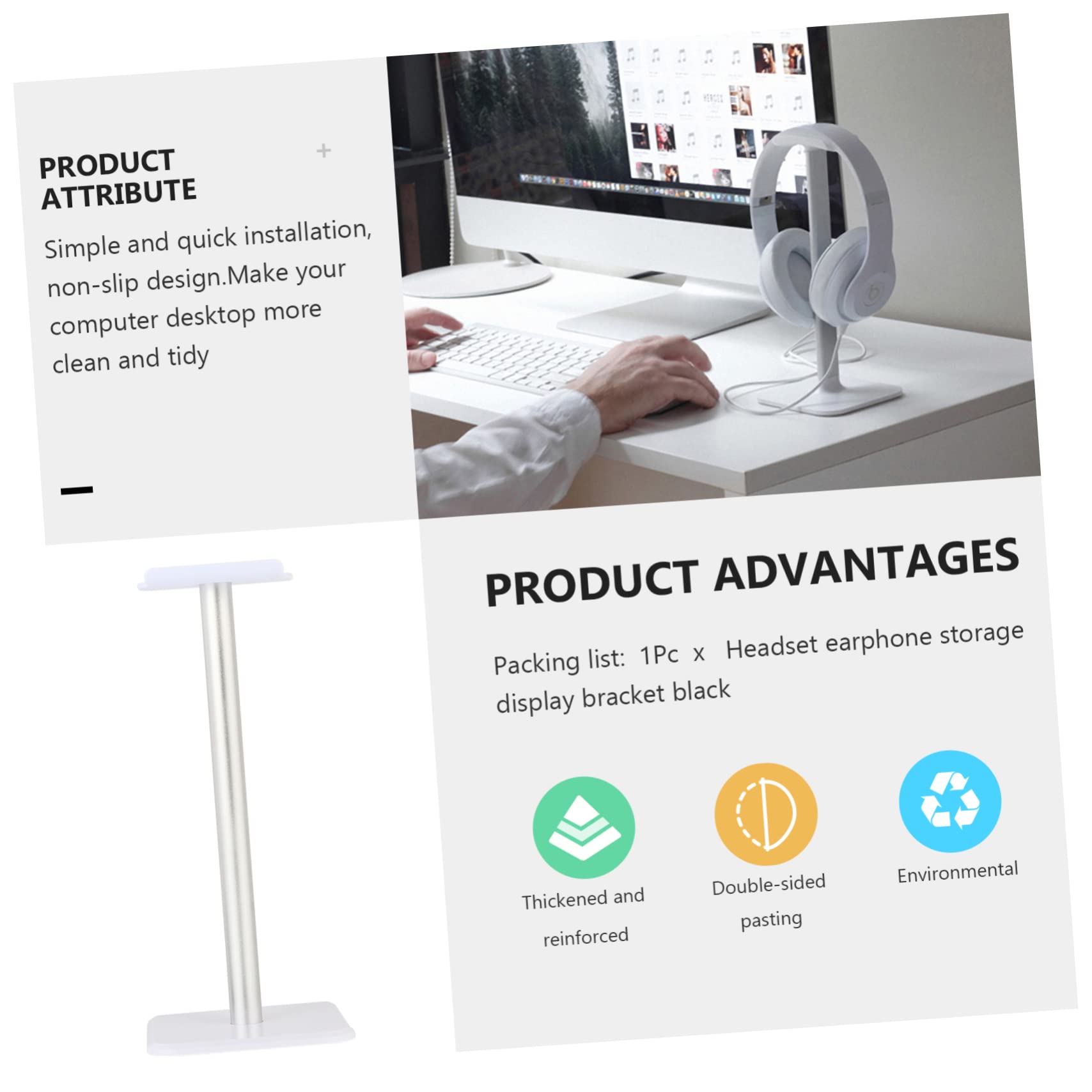 Homoyoyo Metal Headphone Stand Holder - Adjustable Tabletop Headset Rack for Desk, Office, Gaming Setup & Home Organization (1 Pack) - Perfect for Organizing Headphones, Headsets & Accessories on Workstation or Gaming Desk