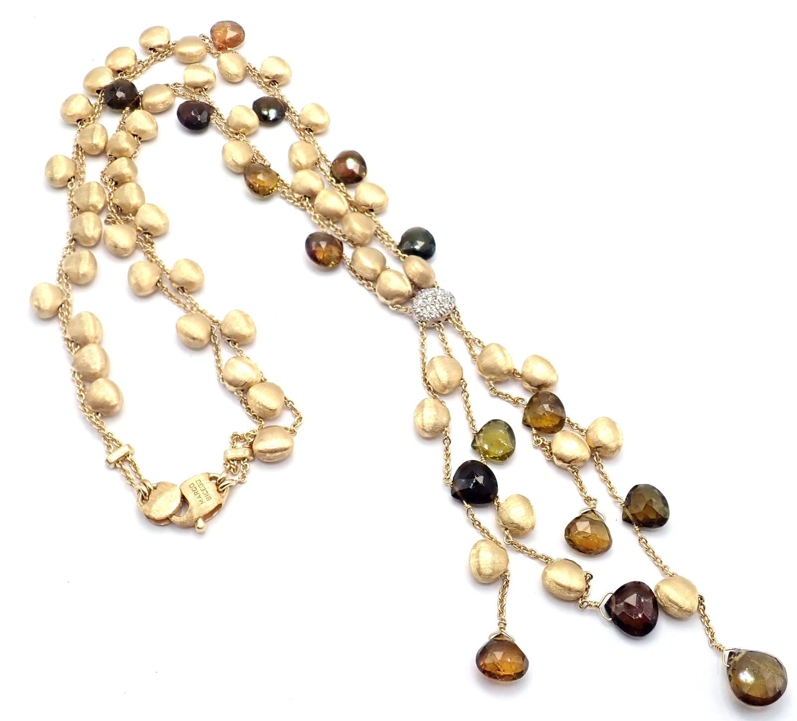 Authentic Marco Bicego 18k Yellow Gold Confetti Diamond Topaz Tassel Necklace - Elegant Statement Jewelry for Weddings, Parties & Special Occasions