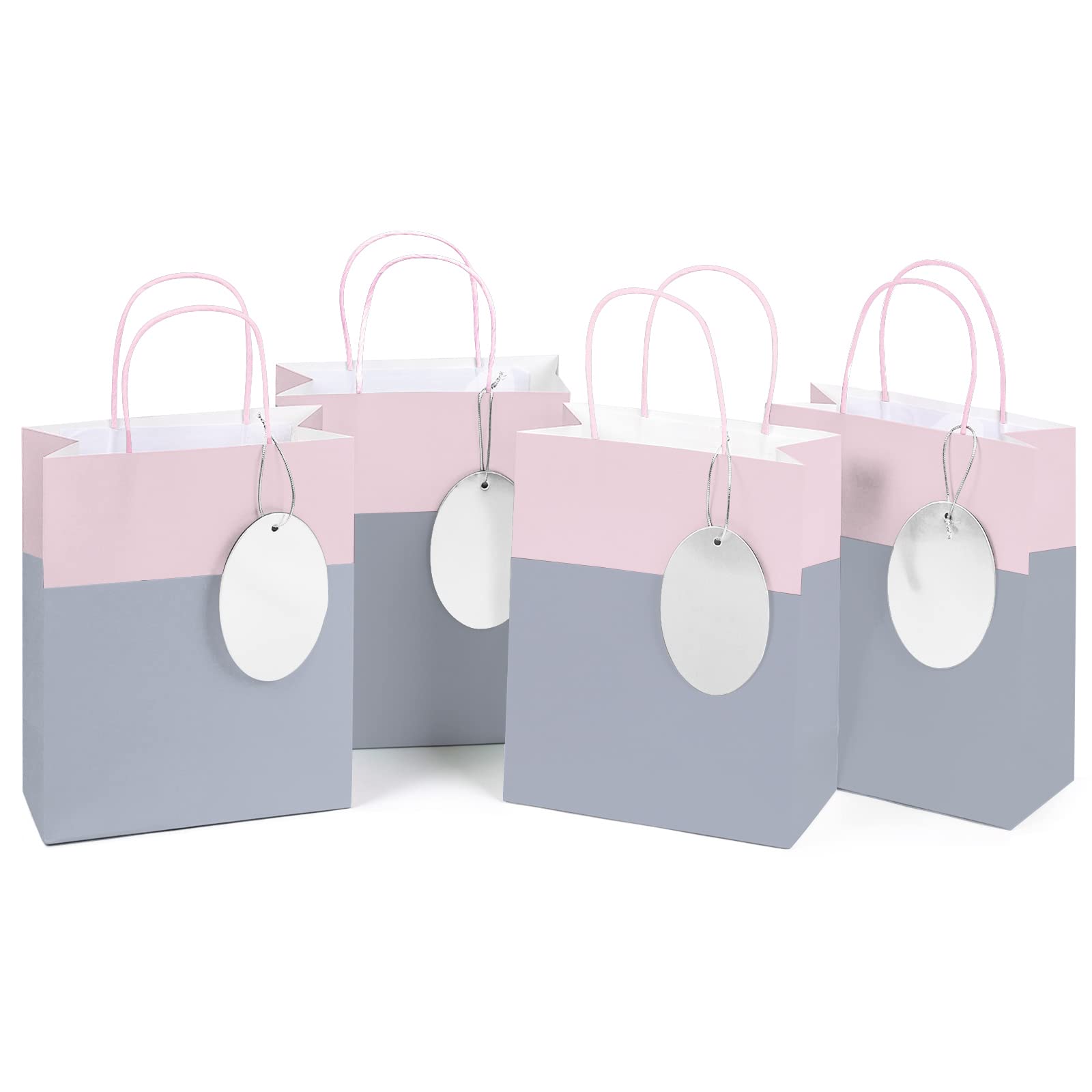 8 Pack Medium Silver & Baby Pink Gift Bags with Handles - 10