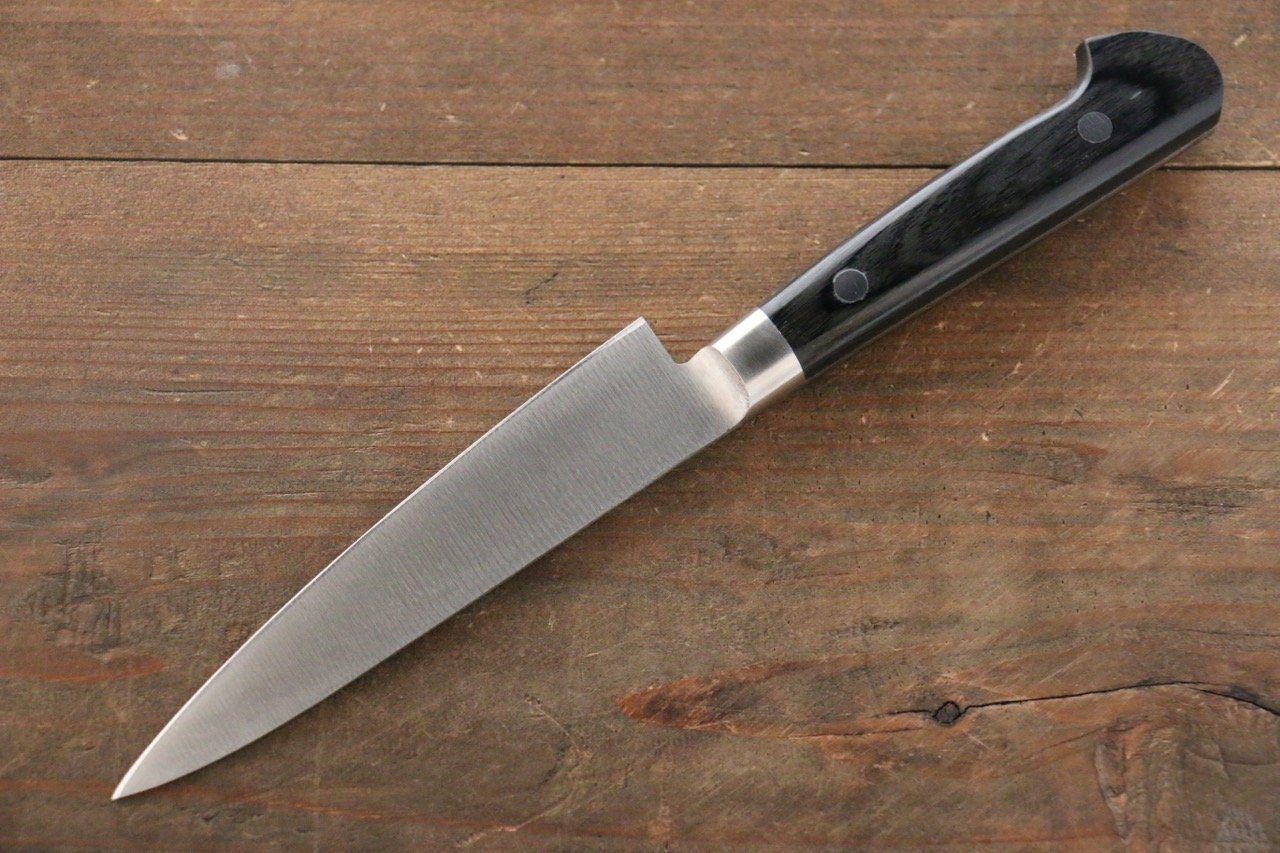 Iseya 120mm Molybdenum Petty Utility Knife with Black Pakka Wood Handle - Perfect for Slicing, Dicing, and Precision Kitchen Tasks