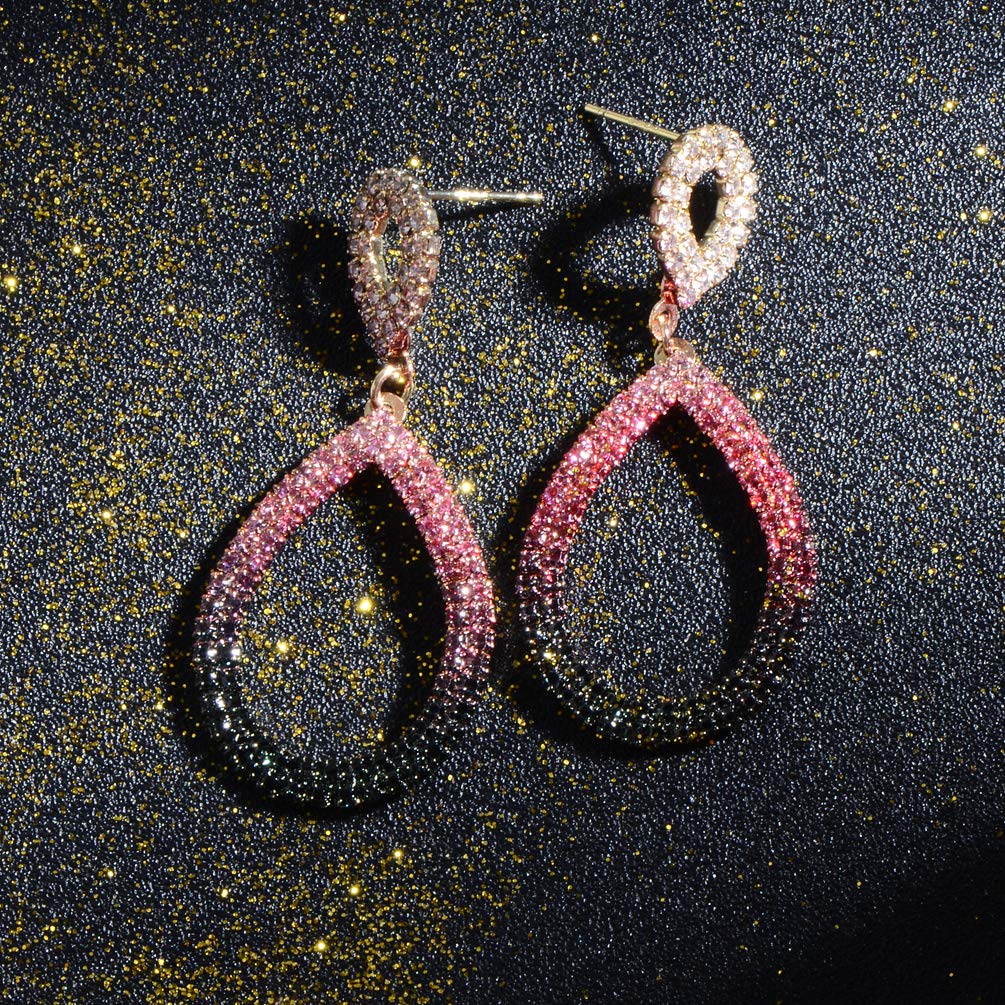 Sparkling Rhinestone Teardrop Dangle Earrings for Women - Sterling Silver Colorful CZ Crystal Bridal Hoop Drop Earrings | Perfect for Weddings, Parties & Summer Outfits