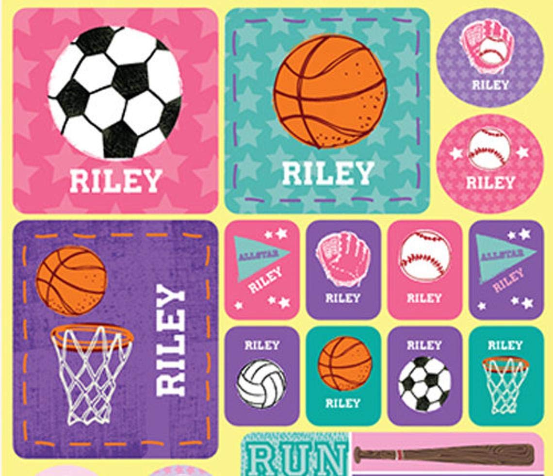 Custom Kids Stickers - Personalized Pink Sports Stickers for Children | Great for School Projects, Water Bottles, Laptops & Scrapbooking