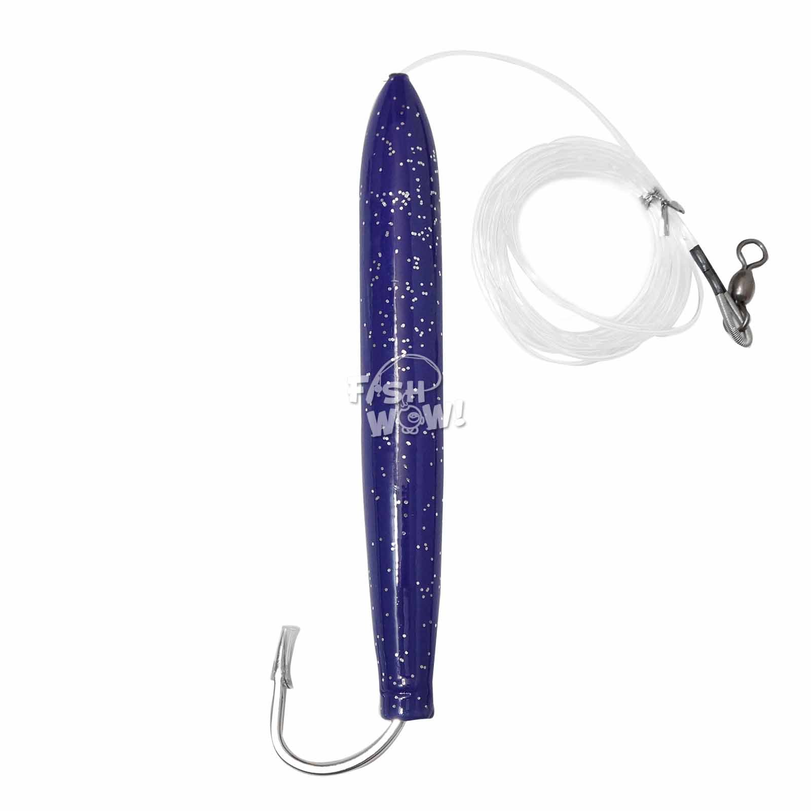 6 Inch Cedar Fishing Lures for Tuna & Mahi - Wooden Trolling Plugs in Black/Purple - Saltwater Game Fishing & Offshore Angling Gear