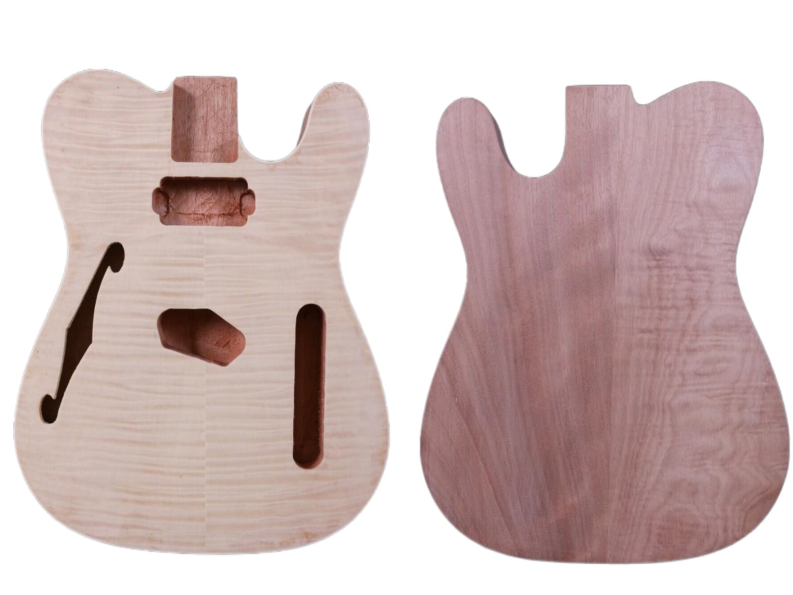 Unfinished Semi Hollow Guitar Body - DIY Mahogany with Flame Maple Veneer for Custom Electric Guitar Builds | Perfect for Home Luthier Projects & Bolt-On Neck Designs (T8T)
