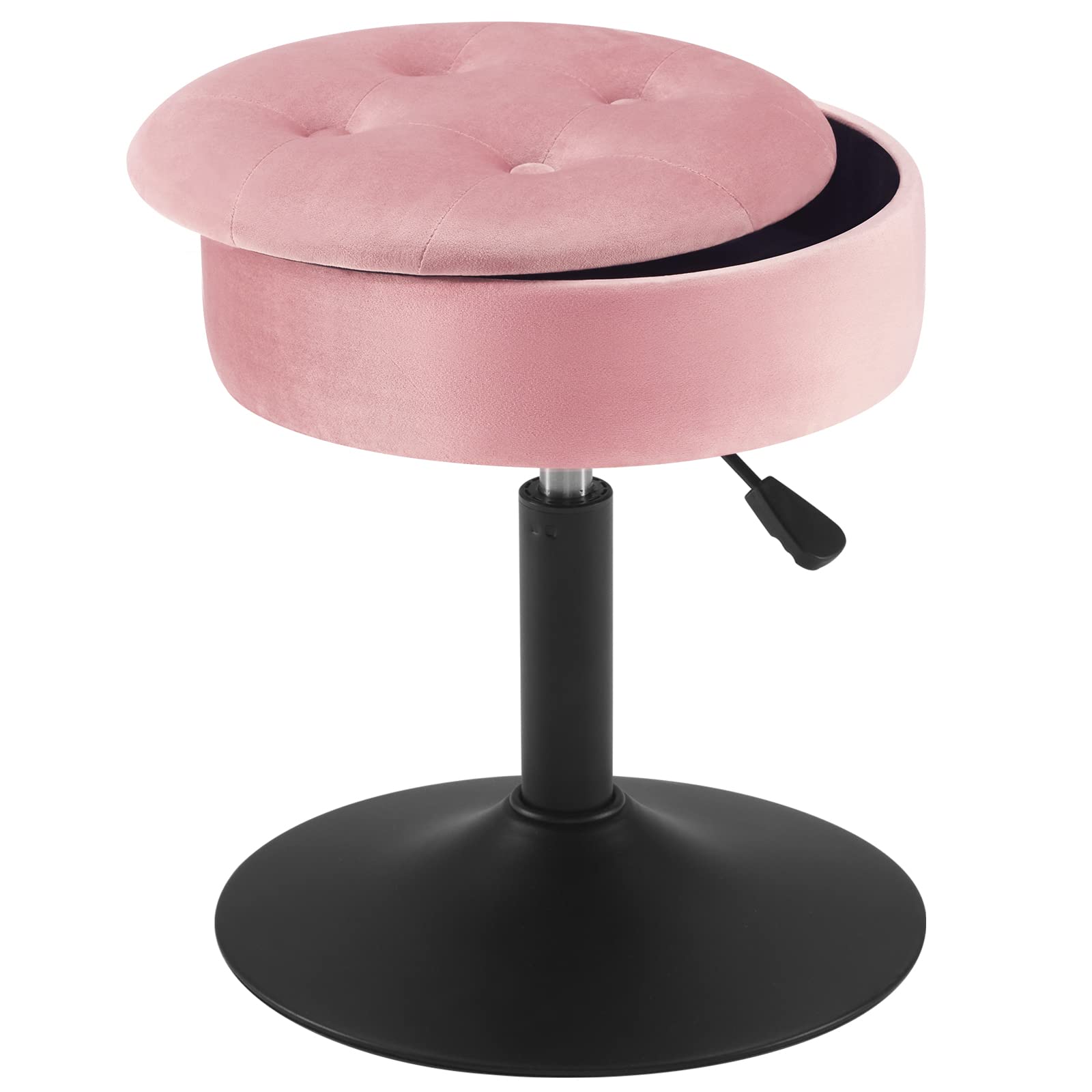 Pink Velvet Makeup Stool with Storage - Adjustable Vanity Chair for Dressing Room & Bedroom