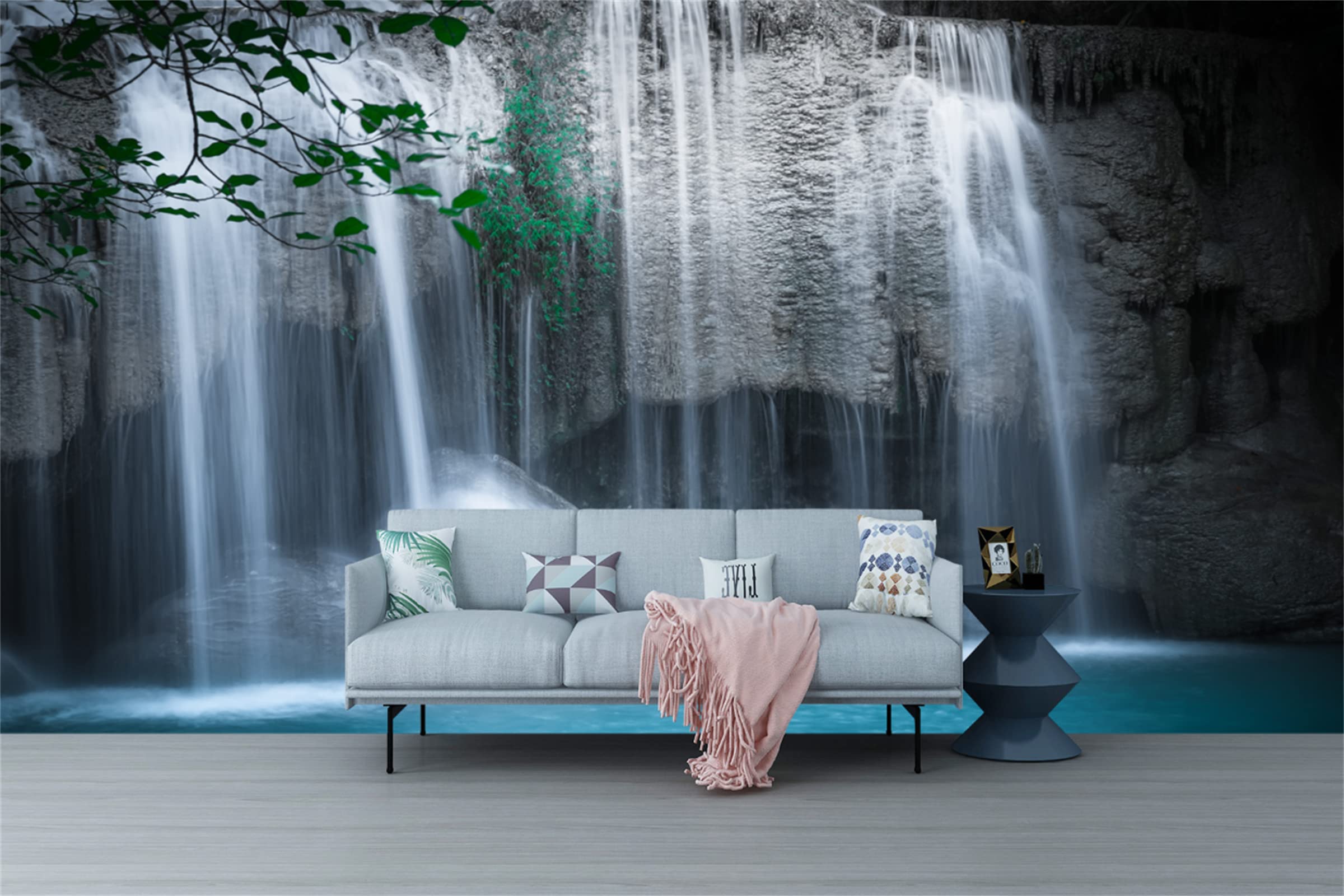 FLFK 3D Waterfall Landscape Peel and Stick Wallpaper - Self-Adhesive Removable Wall Mural for Living Room, Bedroom, Office Decor (49.2x31.5 inches) - Perfect for Home Renovation, Apartment Makeover & Commercial Spaces