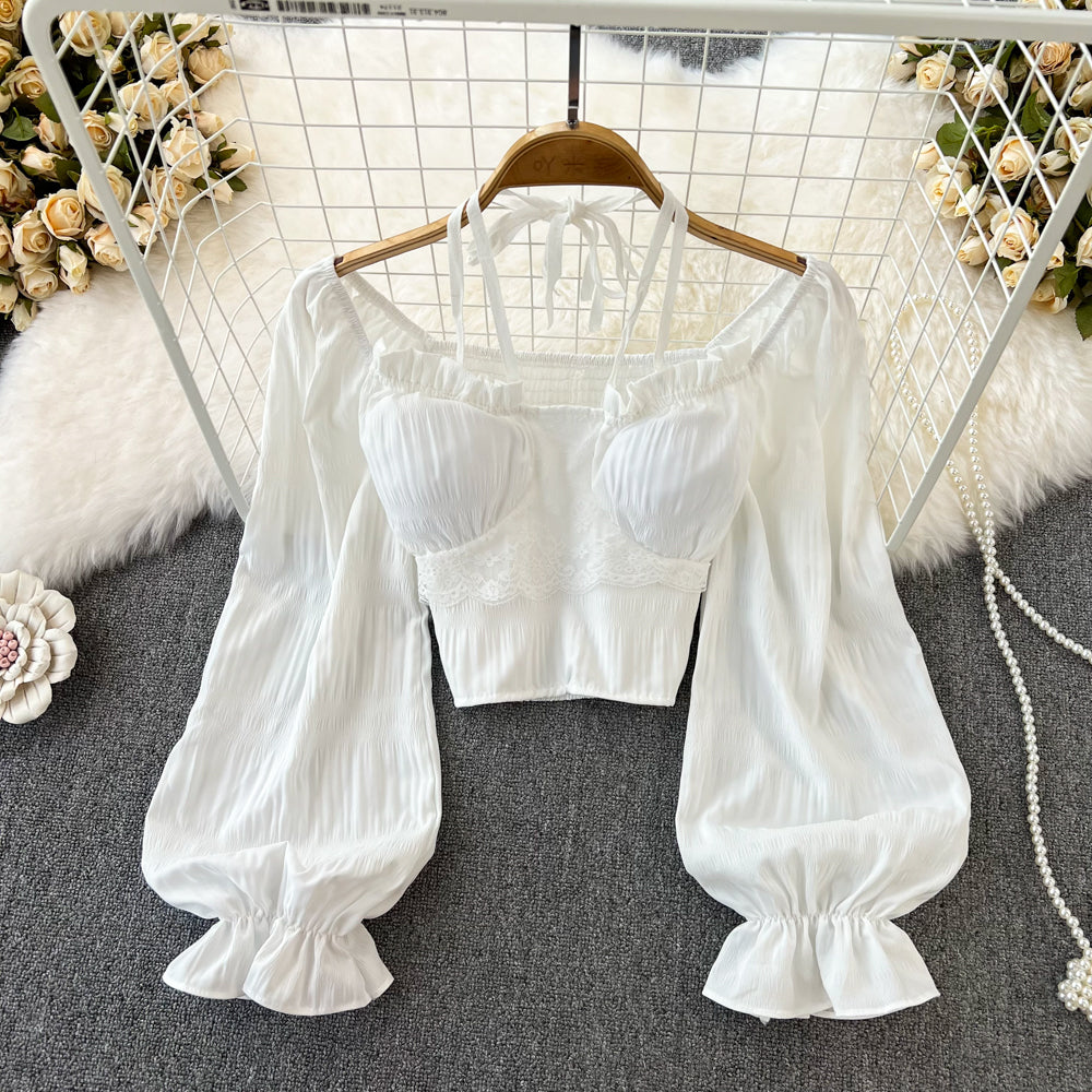 French Square Neck Balloon Sleeve Cropped Shirt | Women's Fall Fashion Tops | Casual & Party Wear | Perfect for Date Nights, Office Outfits and Autumn Outings