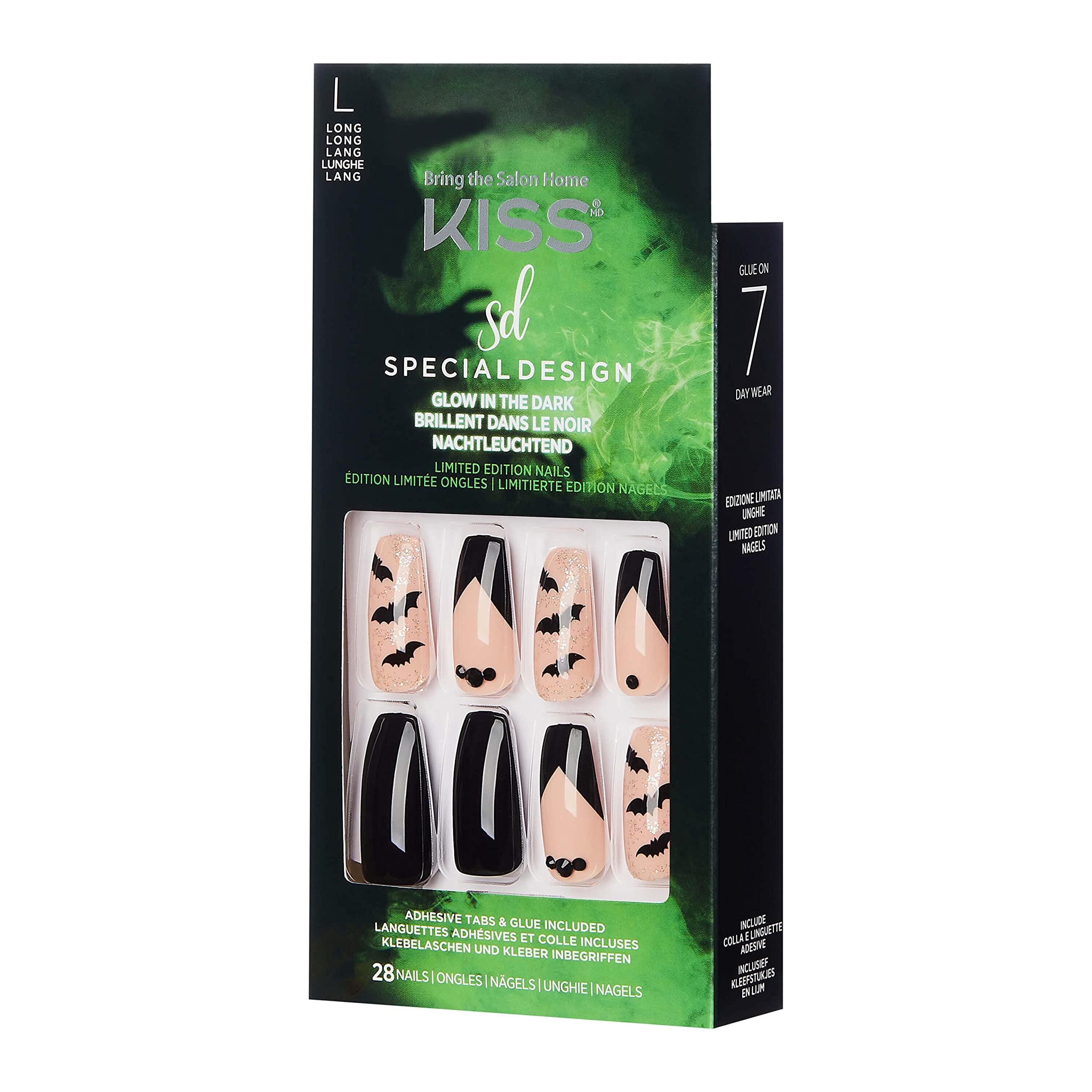 CANERO Kiss Halloween Special Design Fake Nails - Ghostin' Style, Long Coffin Shape, 28pcs Press-On Nails for Spooky Party & Costume Looks