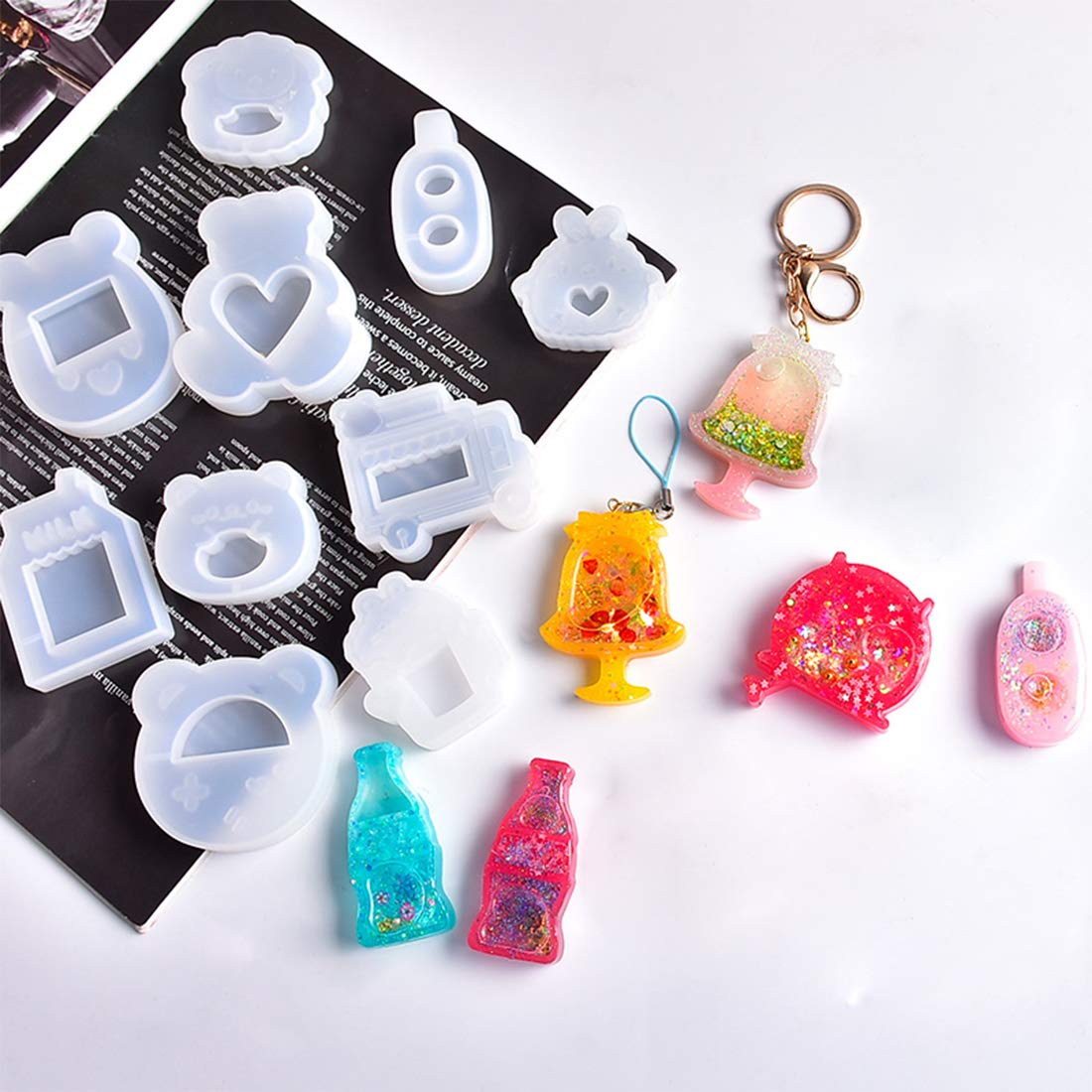 FineInno 10 Pcs Epoxy Resin Shaker Molds for Jewelry Making - DIY Pendant, Charms & Craft Supplies with 5 Resin Shaker Films - Perfect for Handmade Jewelry, Resin Art Projects & Unique Gifts
